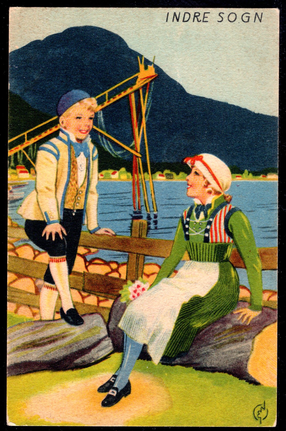 Sign O.M bunadskort Indre Sogn st Moen i Målselv 1945 se scan