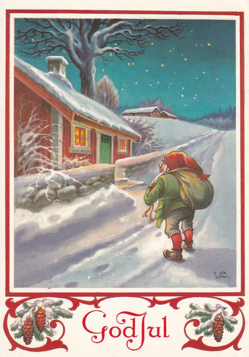 Nisse med sekk på ryggen