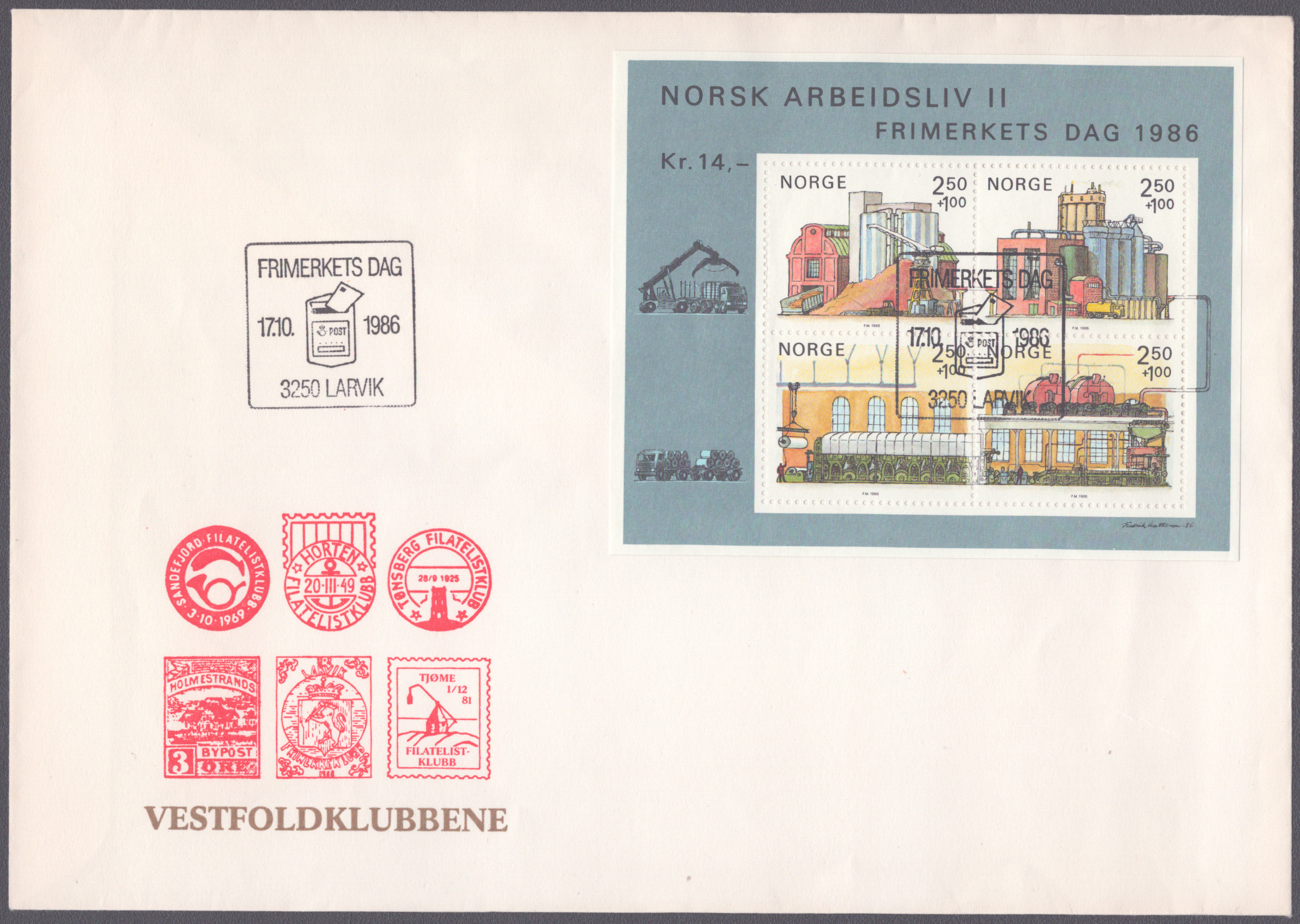 FDC 1986 NK998-NK1001 BL5 vignett 6 Larvik