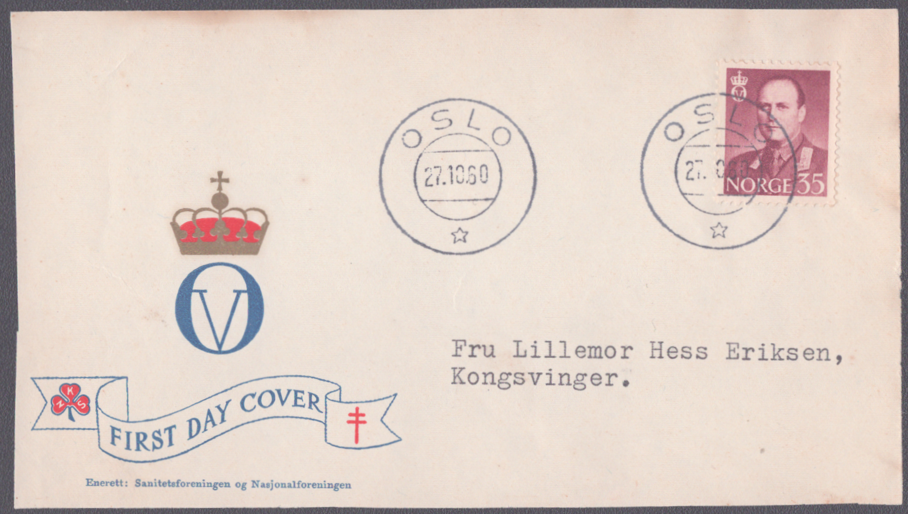 FDC 1960 NK456 vignett 2 - kun brevforside