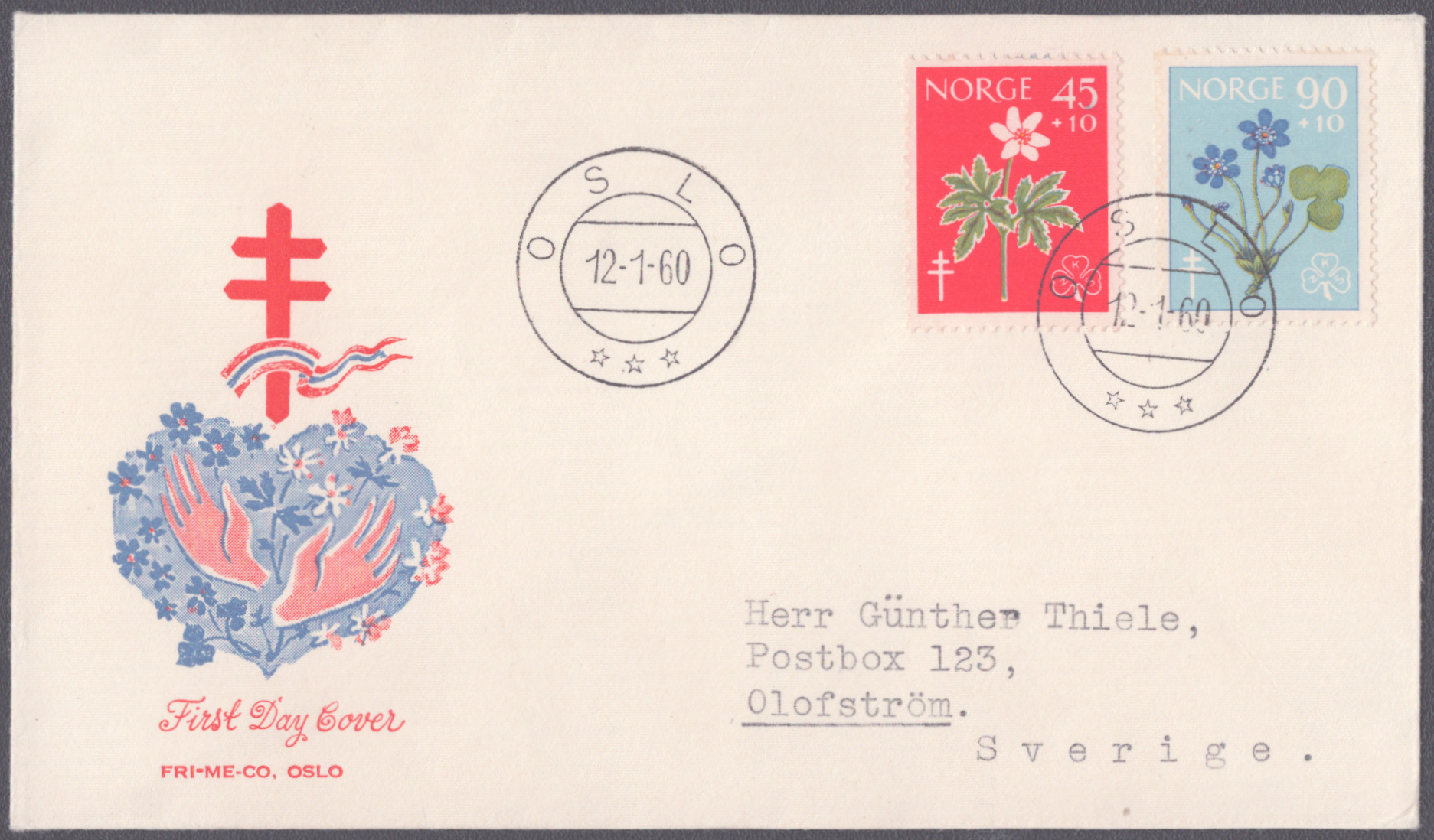 FDC 1960 NK479-NK480 vignett 3 Oslo