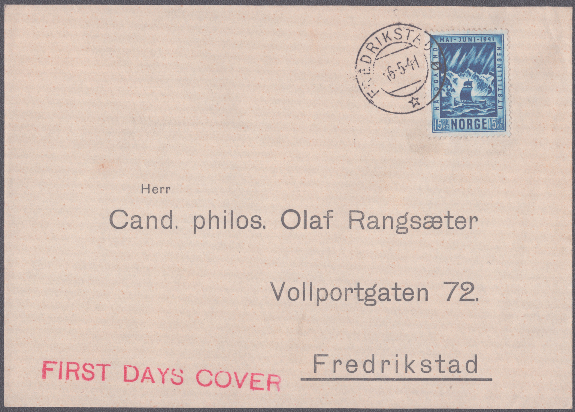 FDC 1941 NK254 stempelvignett uregistrert Fredrikstad