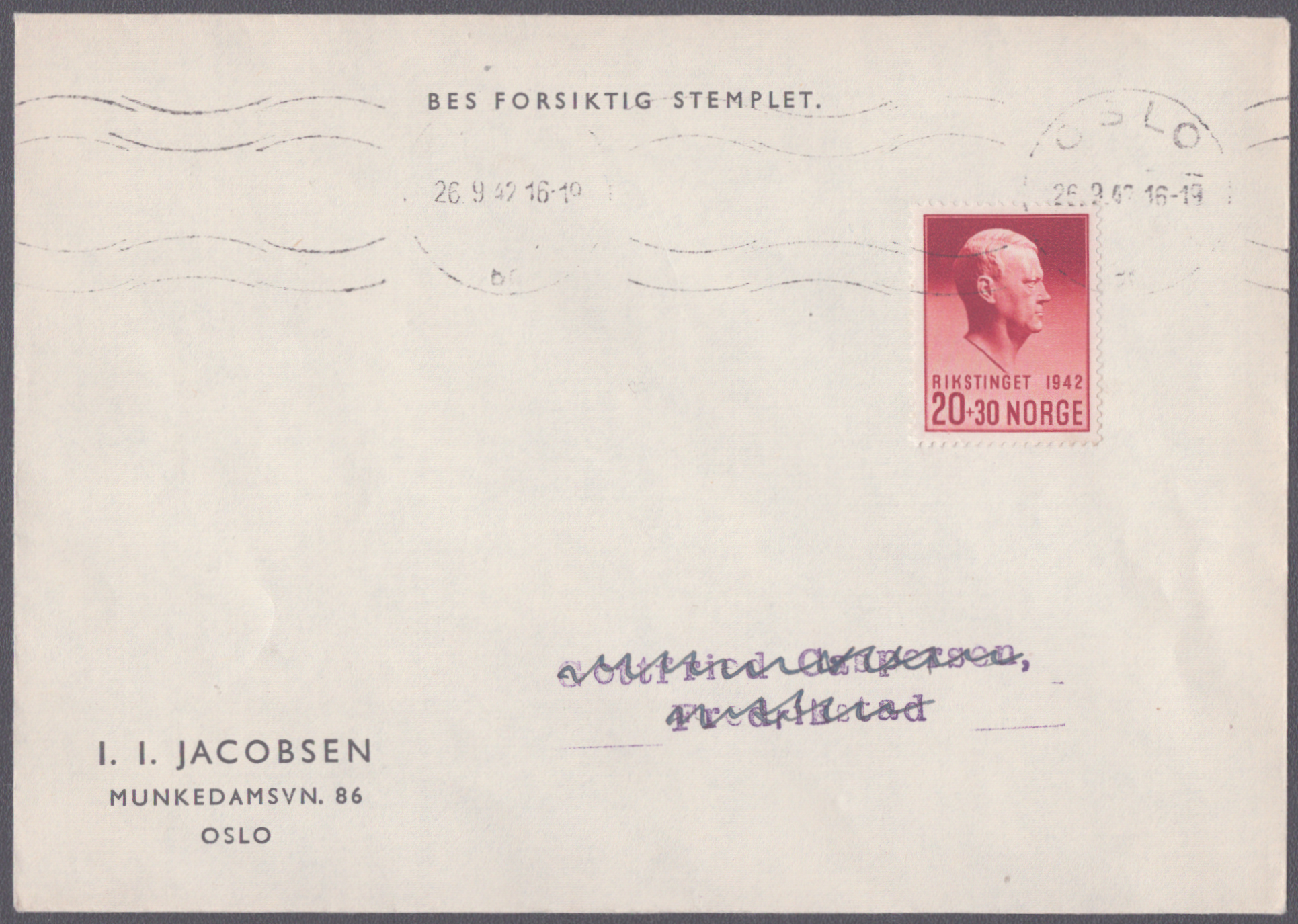 FDC 1942 NK306 Oslo