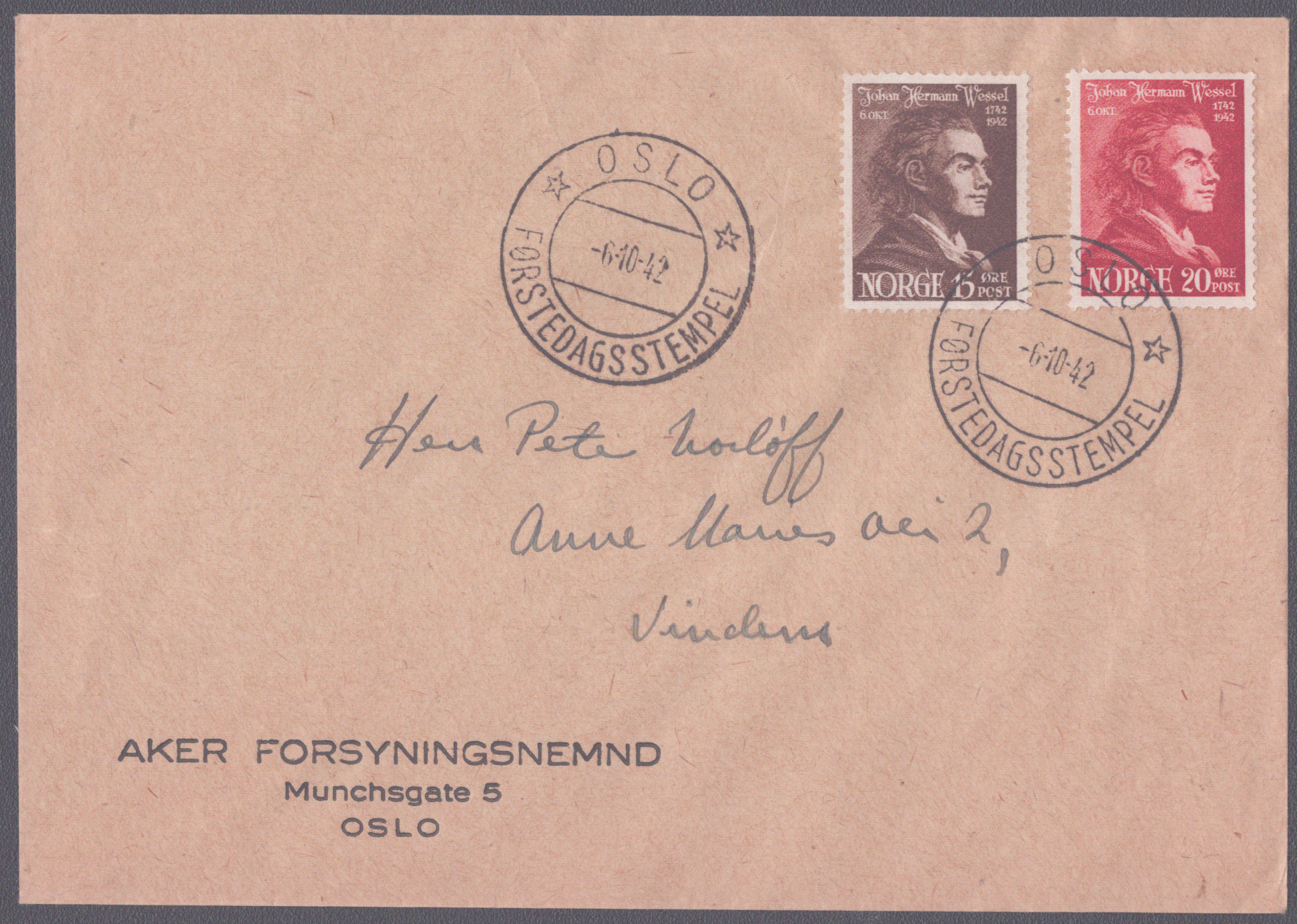 FDC 1942 NK307-NK308 stempeltype 2