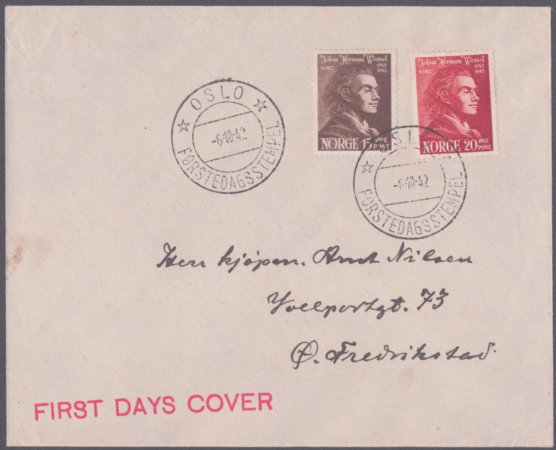 FDC 1942 NK307-NK308 stempelvignett 10 stempeltype 2