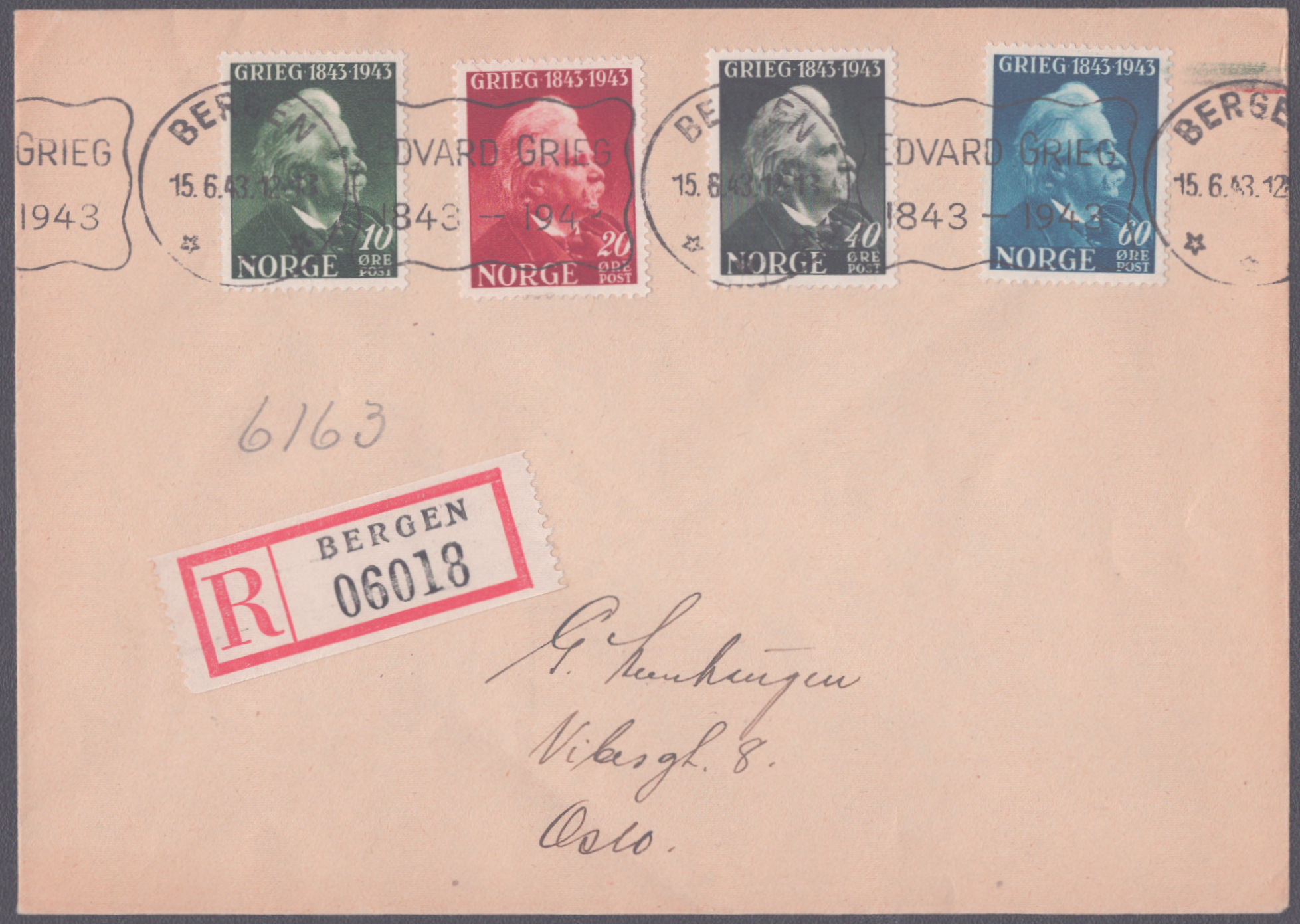 FDC 1943 NK314-NK317 Bergen REK