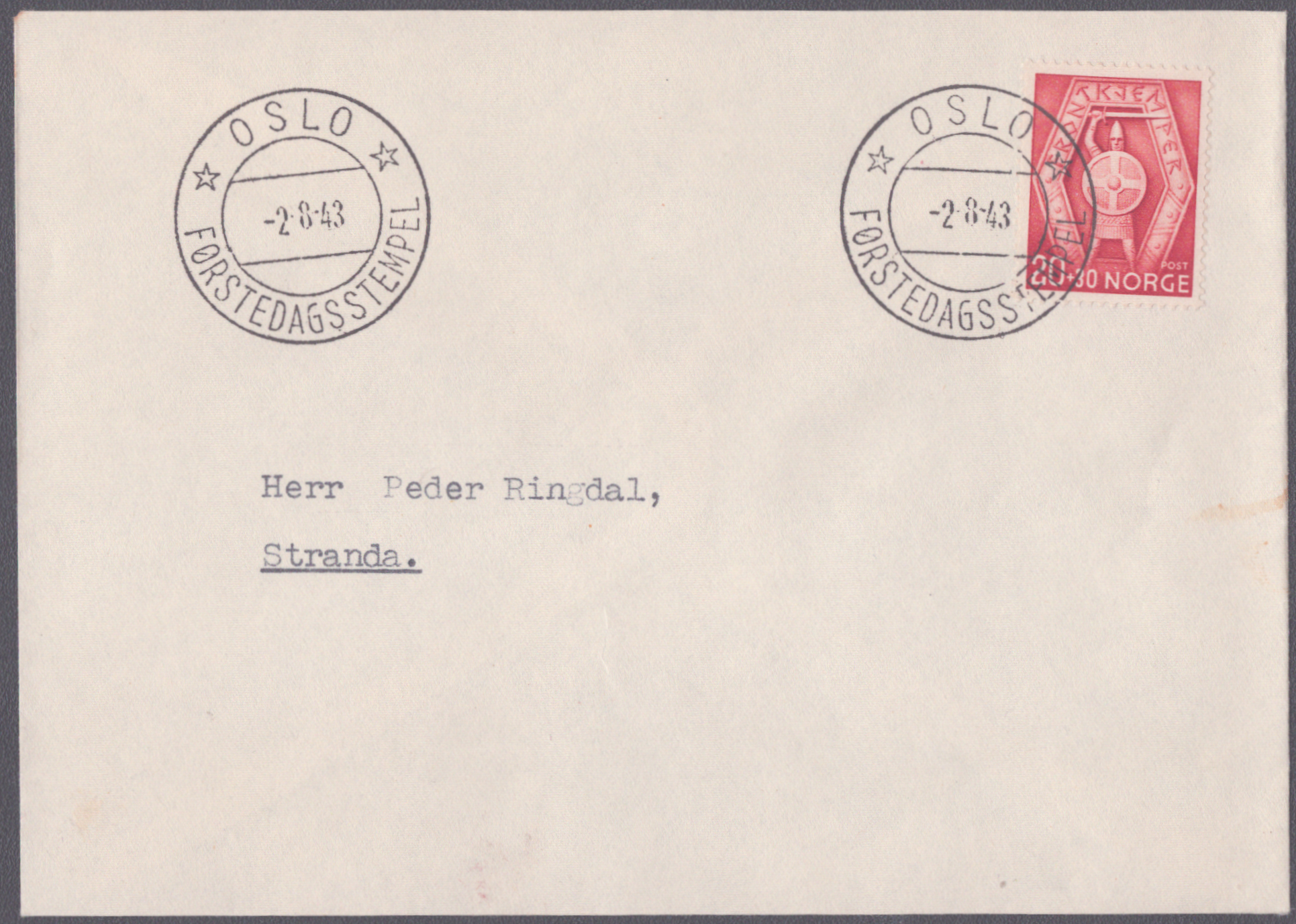 FDC 1943 NK318 stempeltype 2