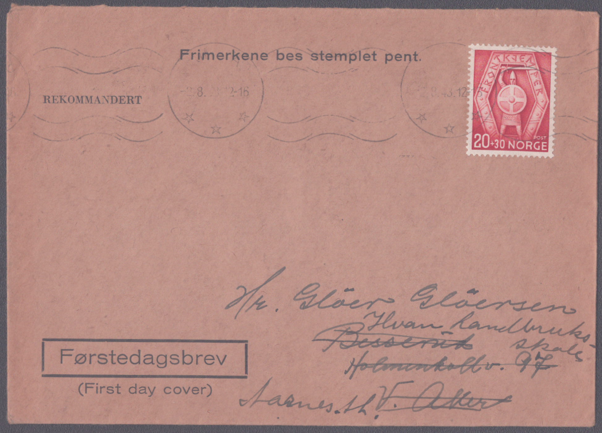 FDC 1943 NK318 tekstvignett 3