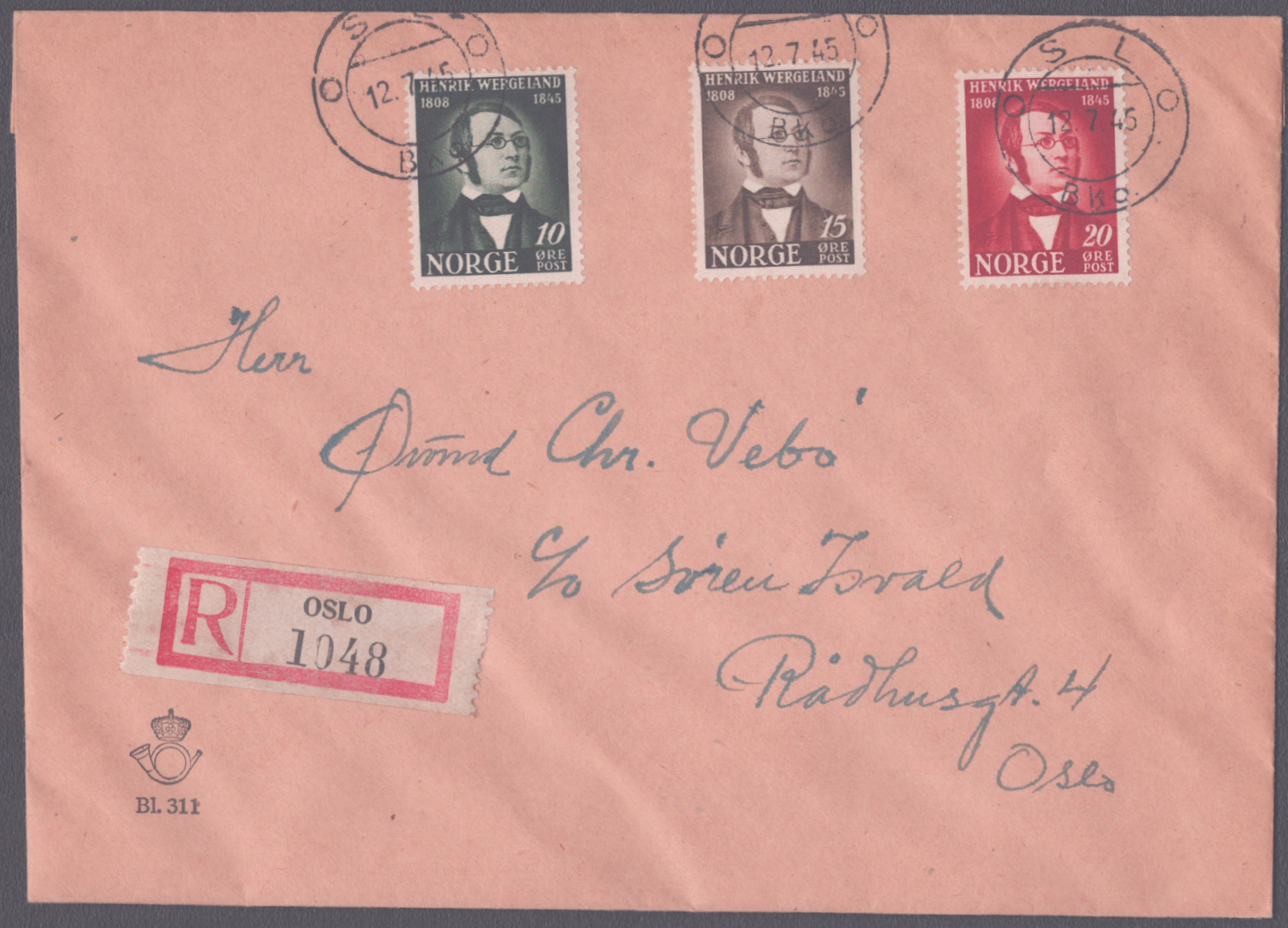 FDC 1945 NK339-NK341 Oslo REK