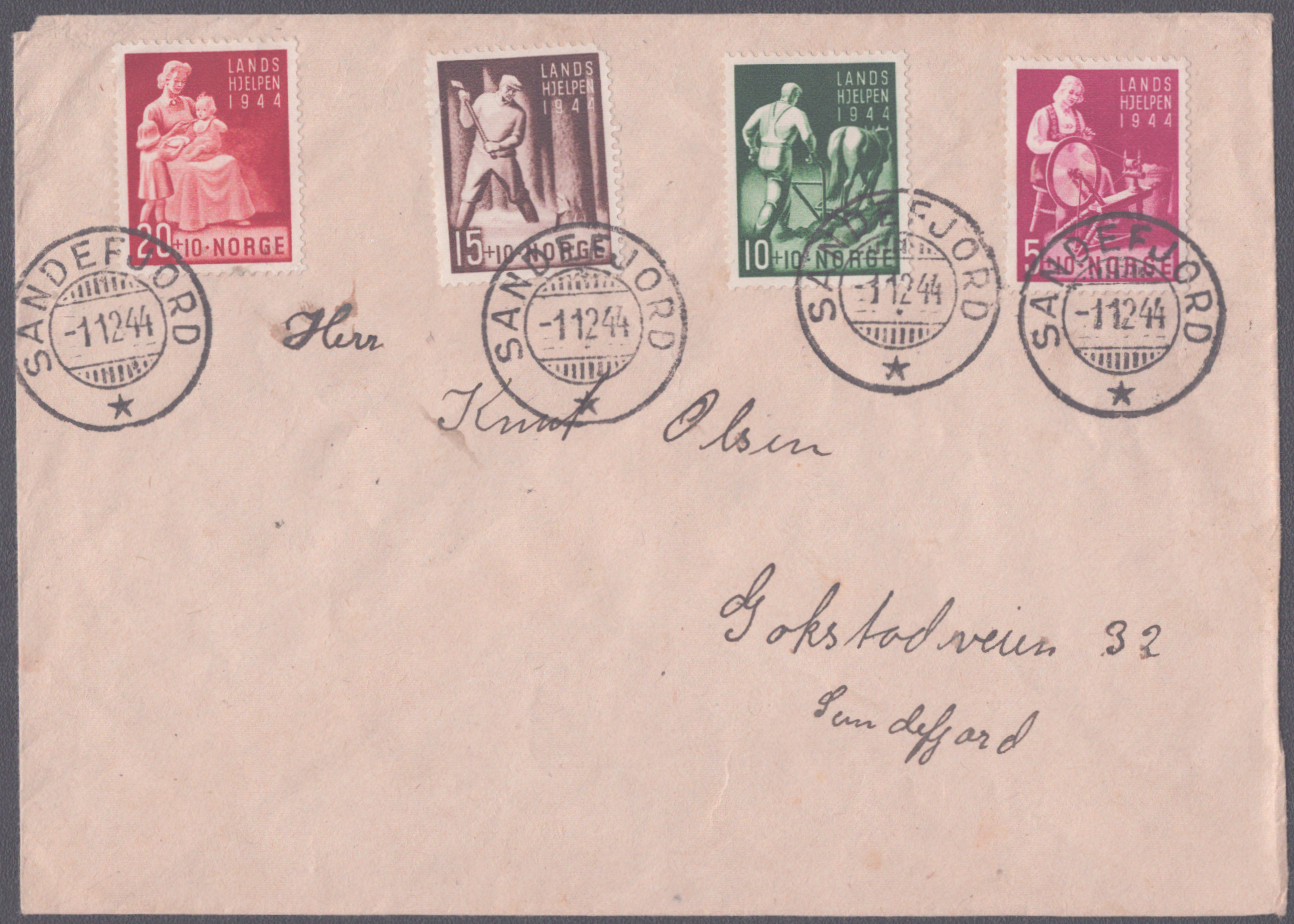 FDC 1944 NK326-NK329 Sandefjord