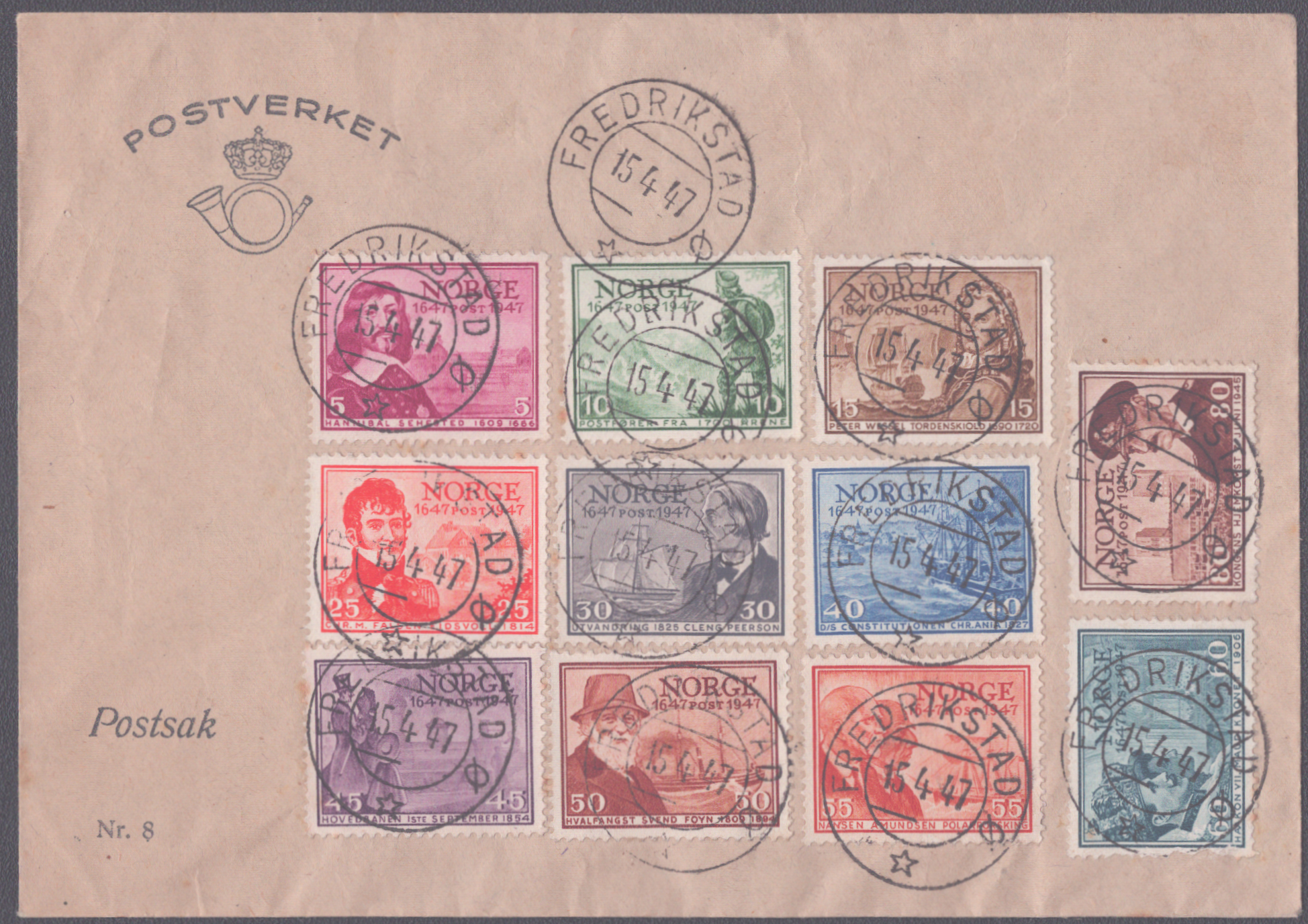 FDC 1947 NK359-NK369 Fredrikstad