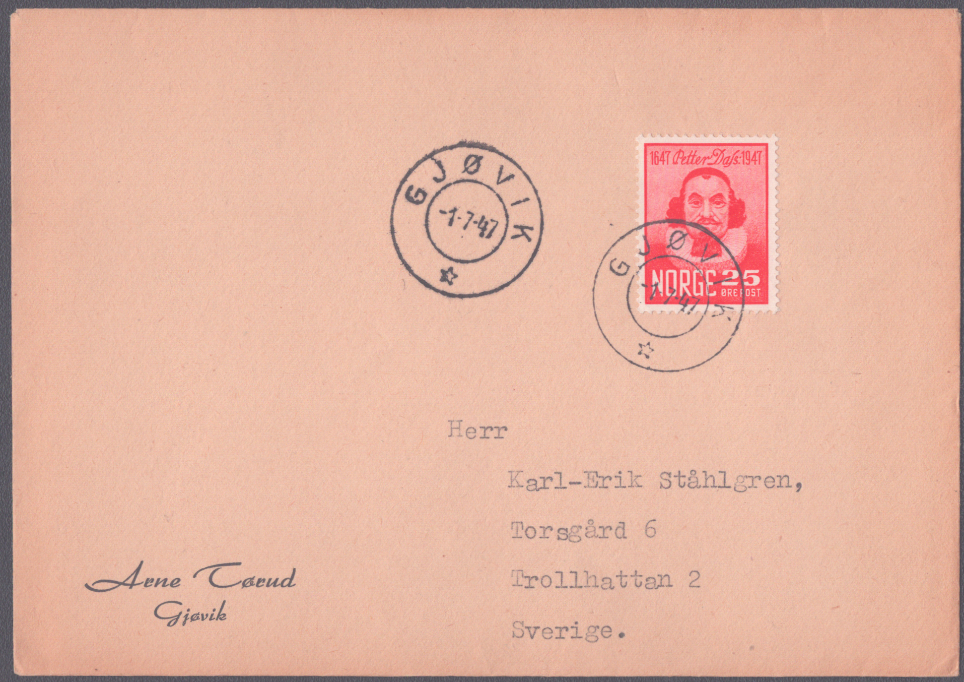 FDC 1947 NK370 Gjøvik