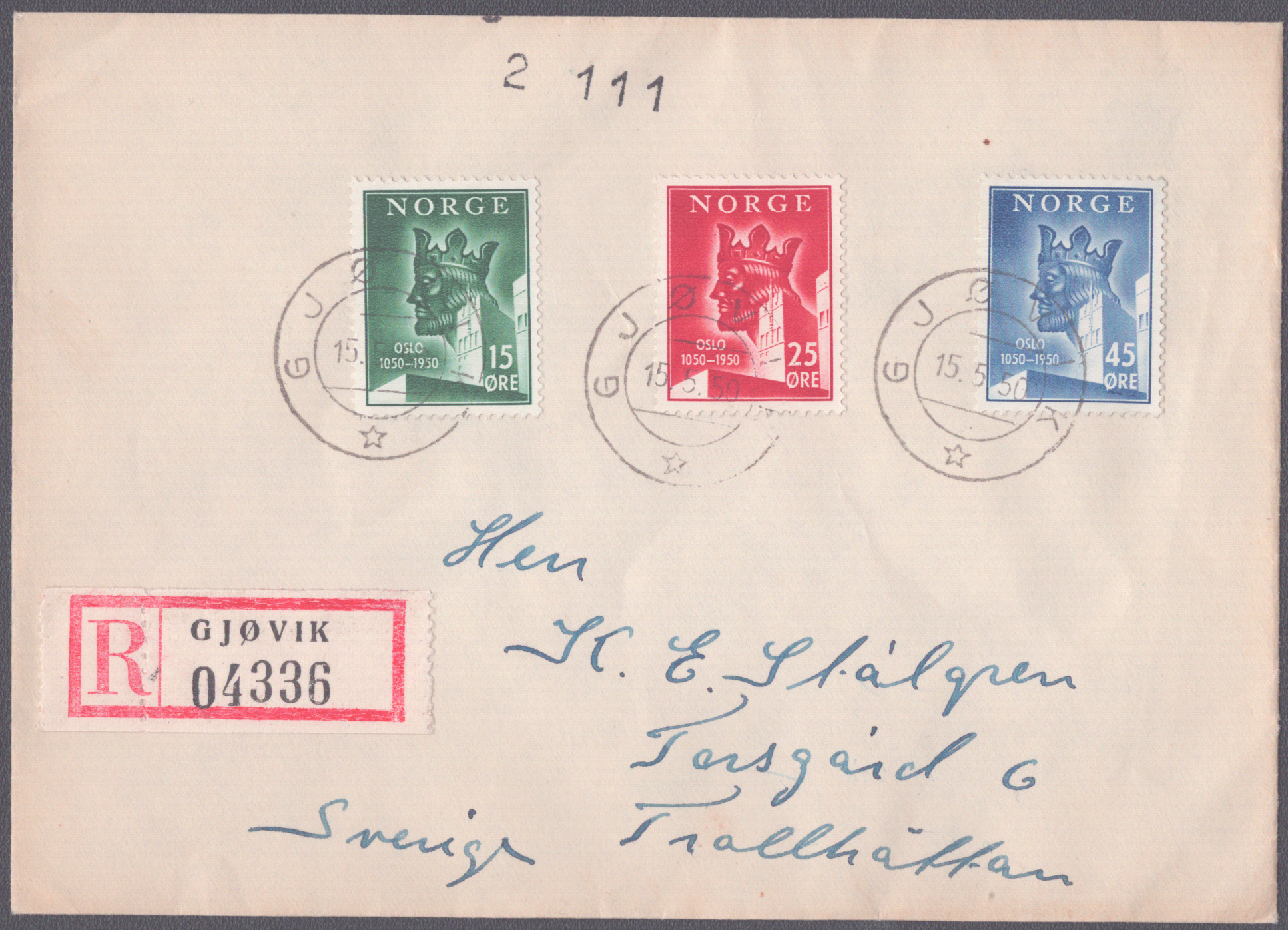 FDC 1950 NK383-NK385 Gjøvik REK