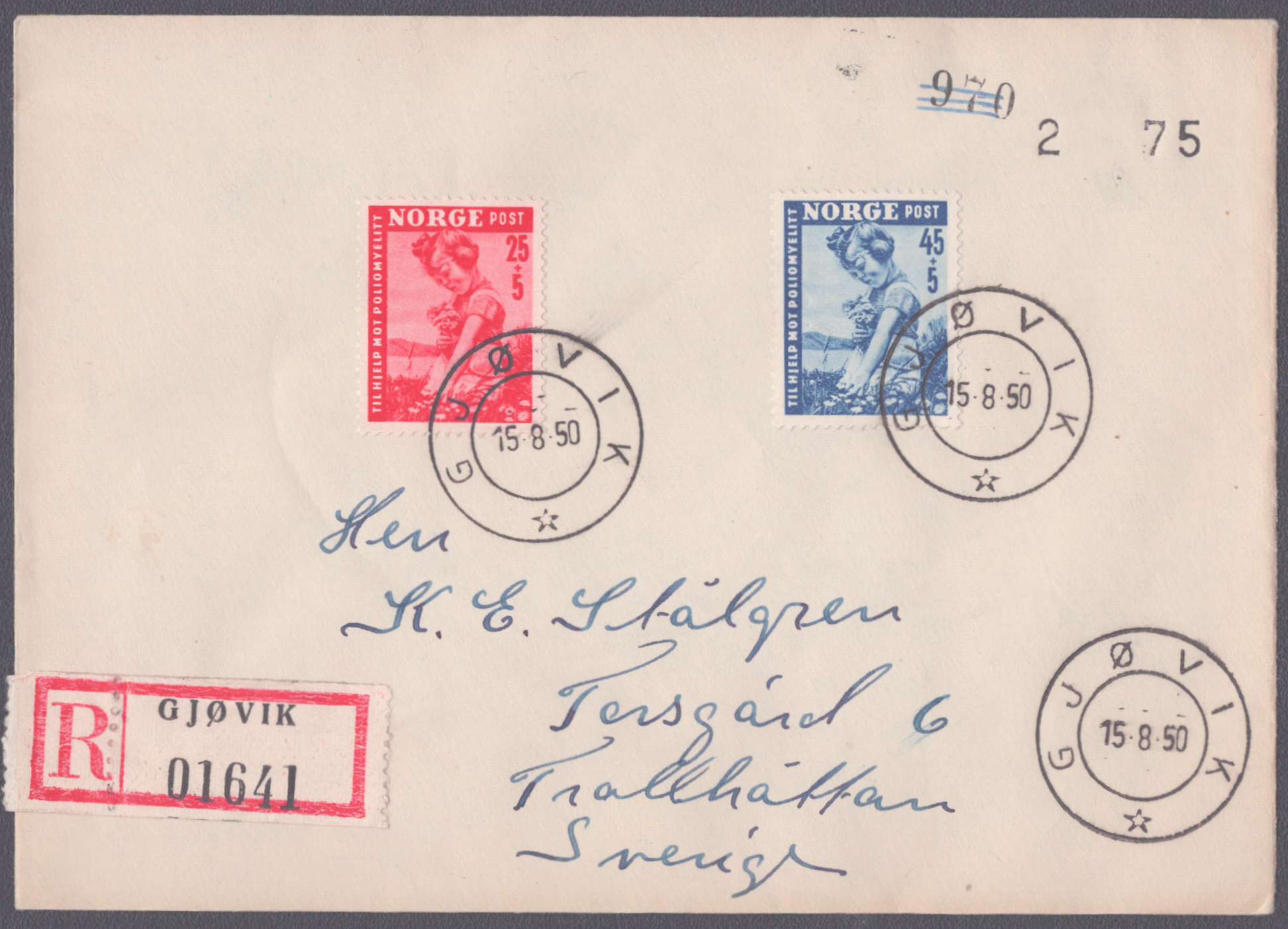 FDC 1950 NK386-NK387 Gjøvik REK