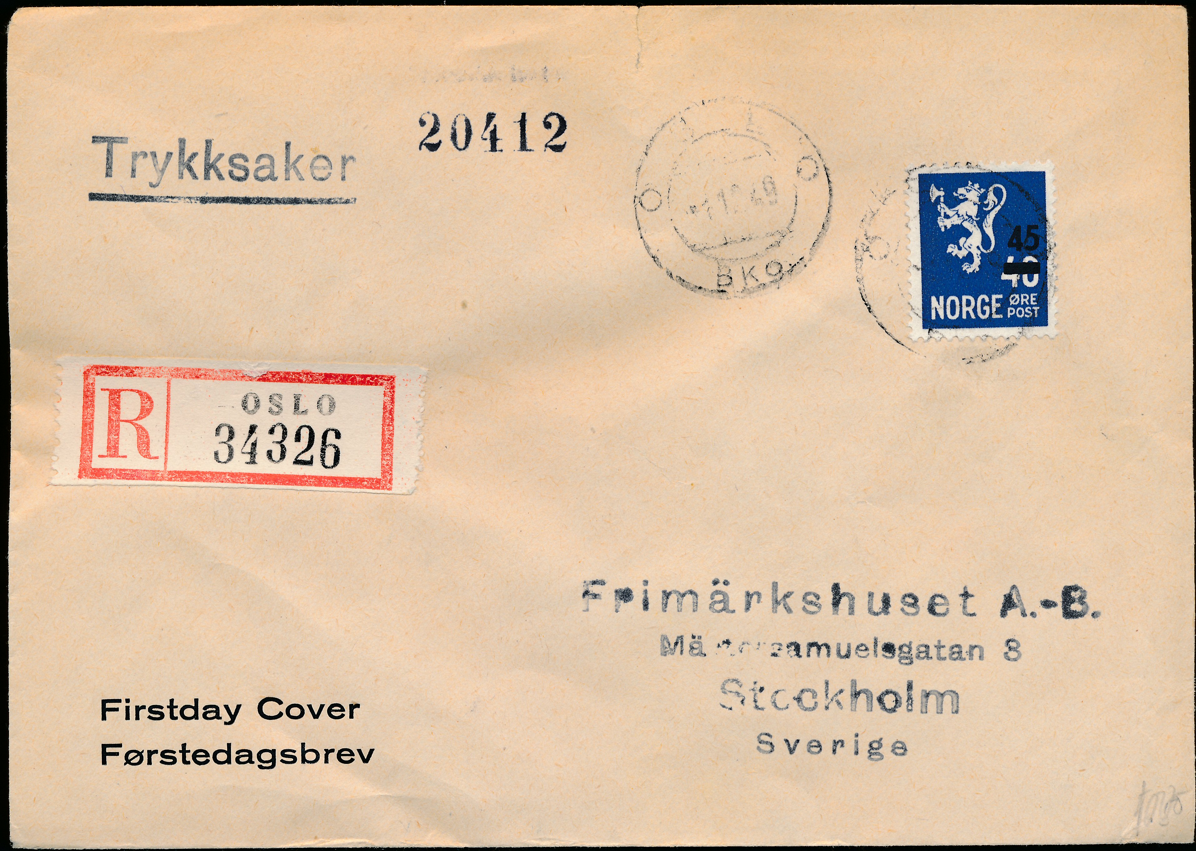 FDC 1949 NK376 tekstvignett 1 Oslo REK