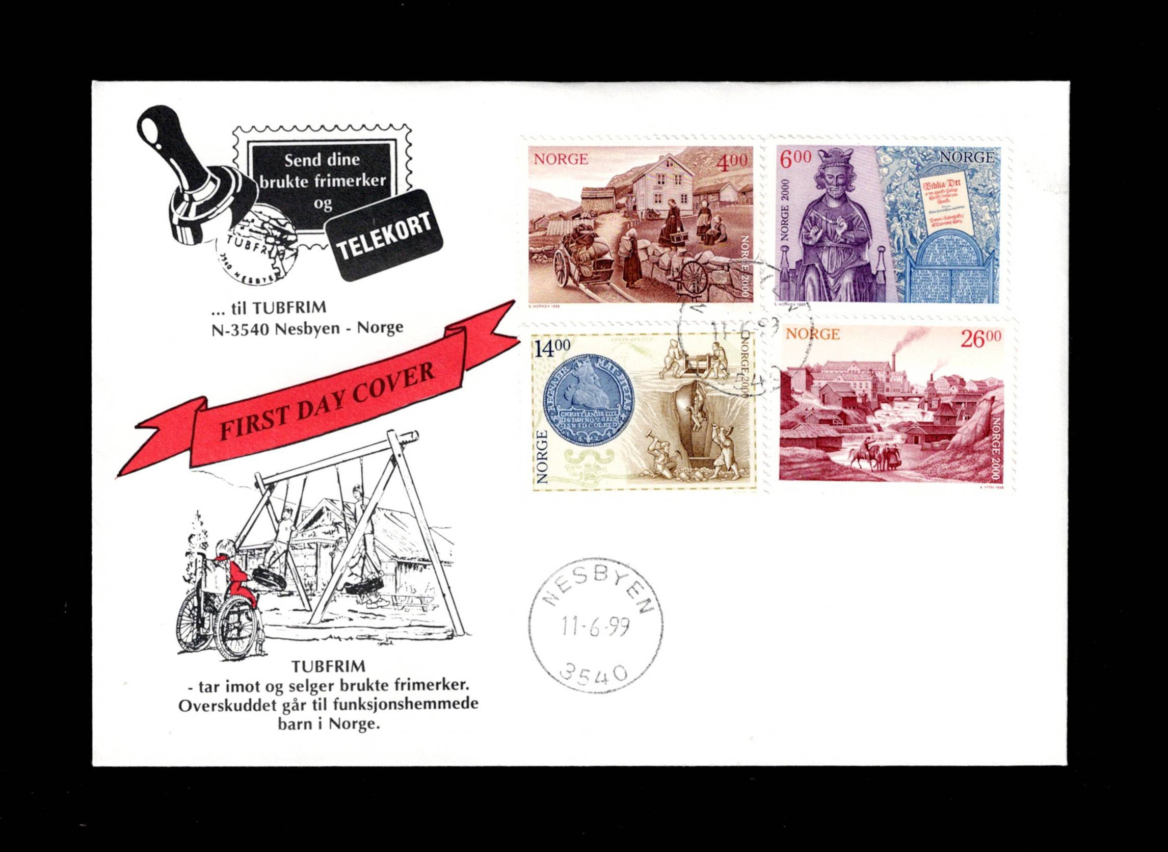 FDC 1999 NK1362-65 NESBYEN vignet Tubfrim