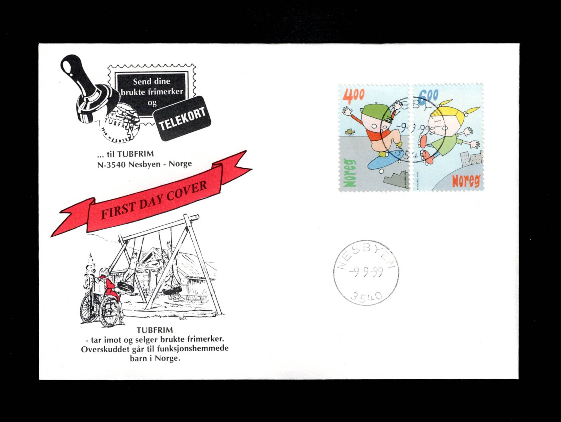 FDC 1999 NK1374-75 NESBYEN vignet Tubfrim