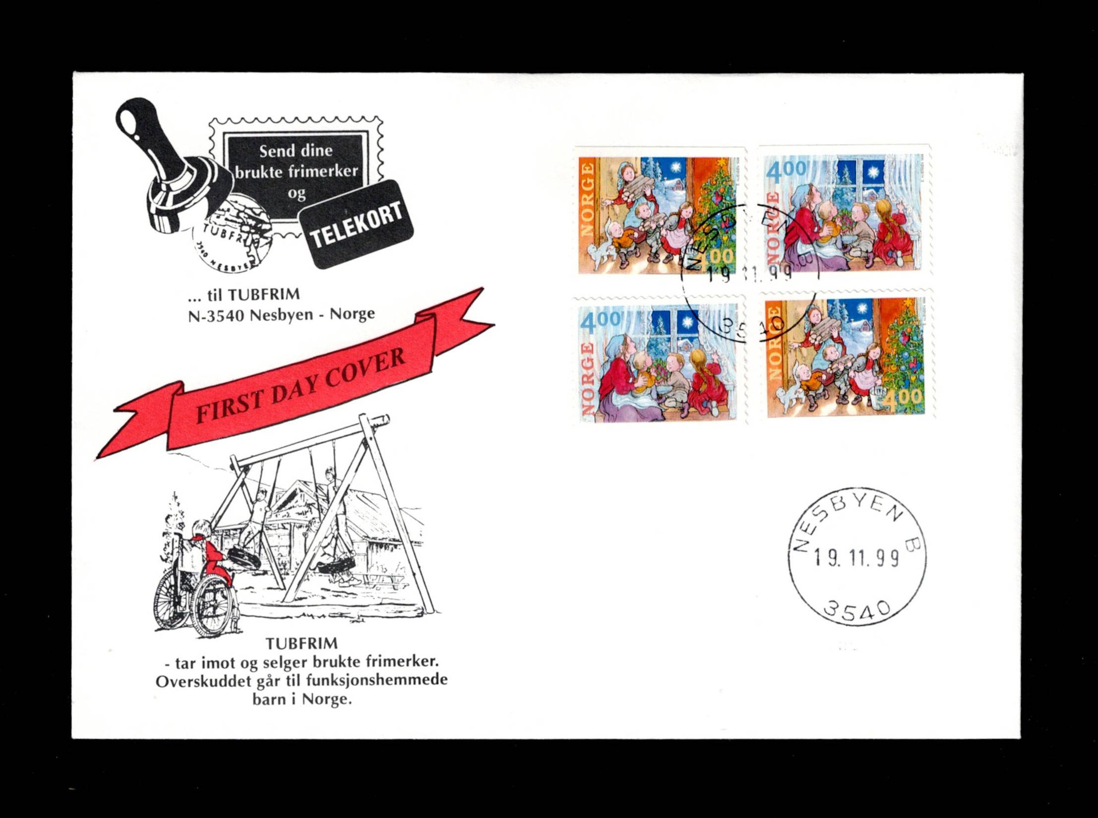 FDC 1999 NK1376-77 NESBYEN vignet Tubfrim
