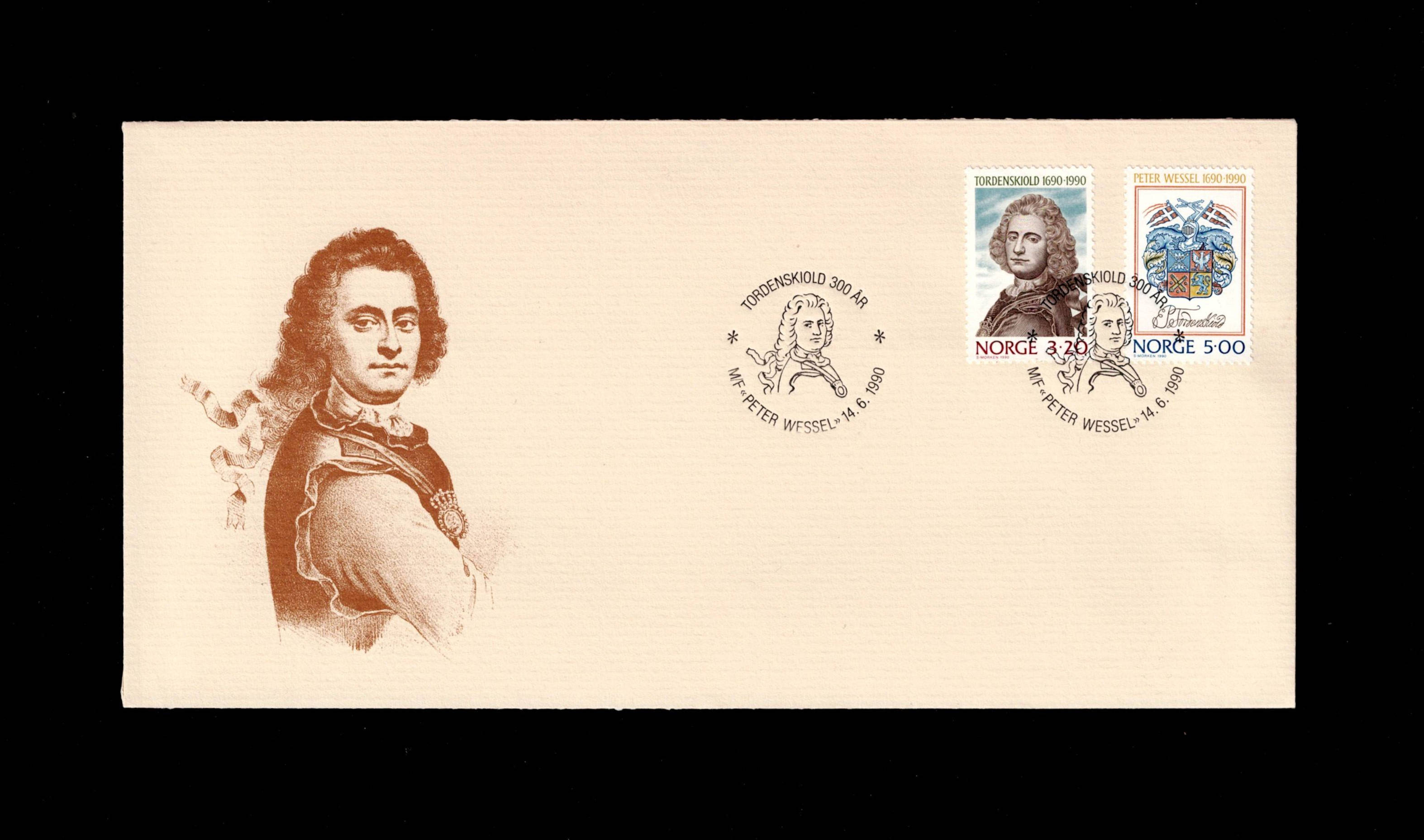 FDC 1990 NK1095-96 Tordenskiold 300 år vignet SII