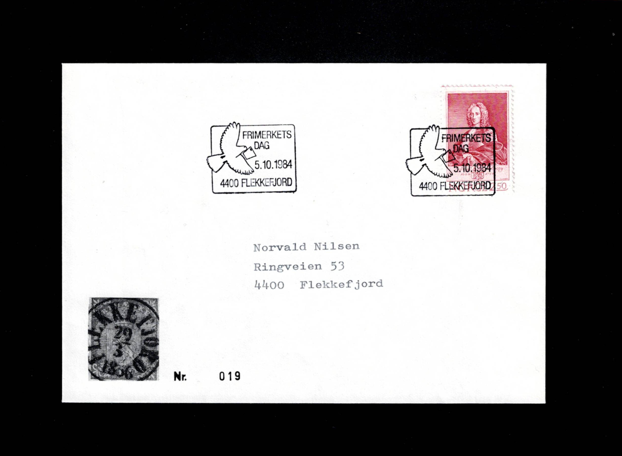 FDC 1984 NK958 Flekkefjord vignet Flekkefjord FK