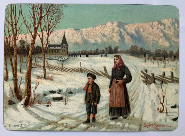 Knud Larsen  Mor & barn på vei hjem fra kirken