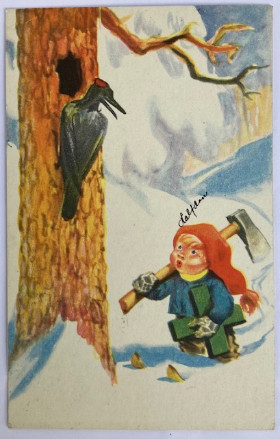 DAMSLETH nissegutt med øks & hakkespett br. 1942 DAMM