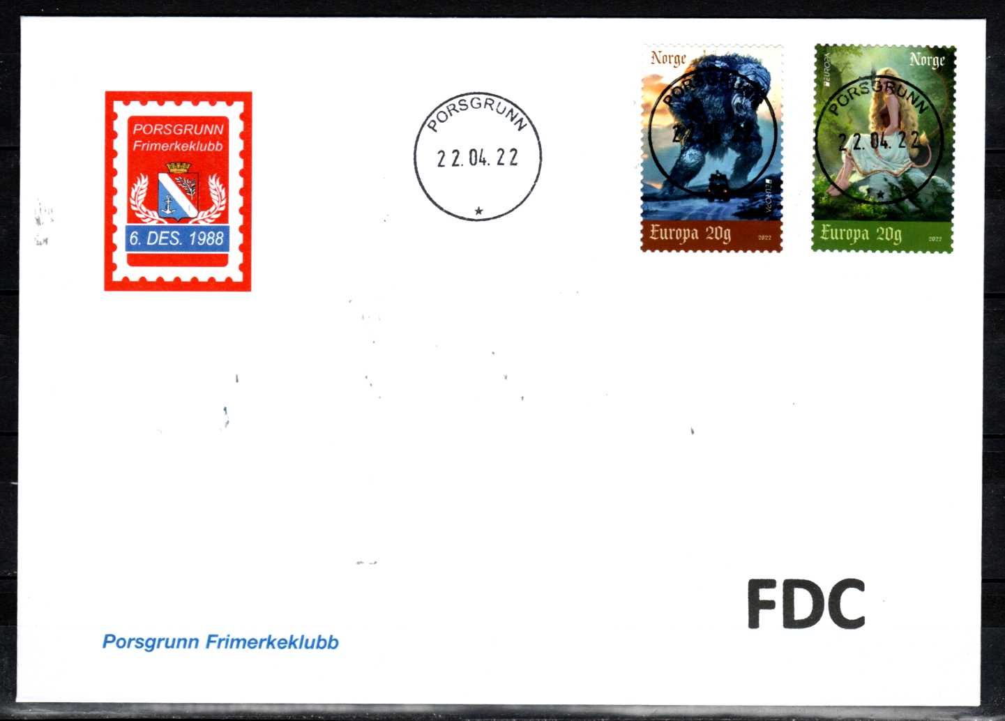 FDC HK 2071-72 Porsgrunn Frimerkeklubb