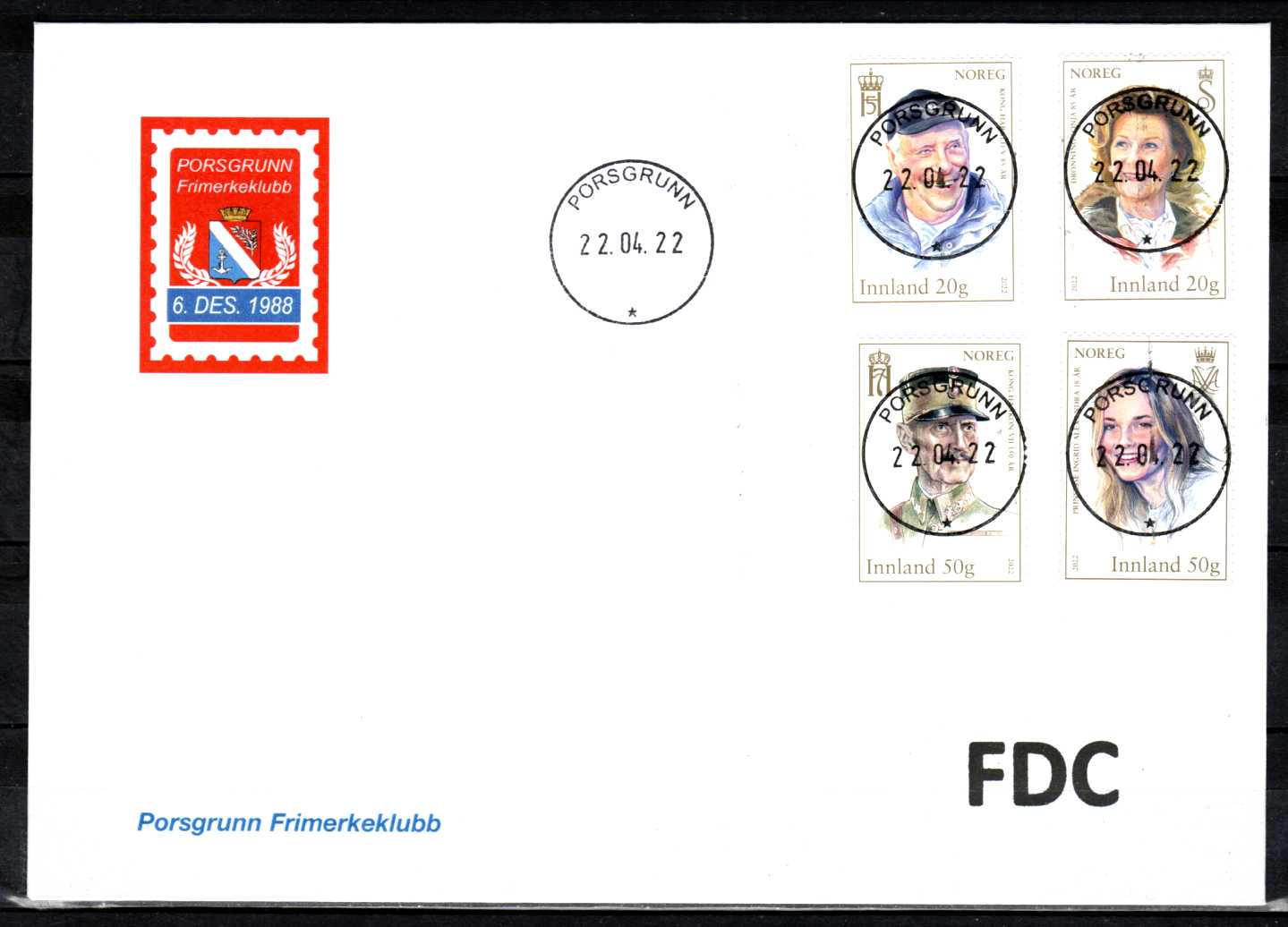 FDC HK 2073-76 Porsgrunn Frimerkeklubb