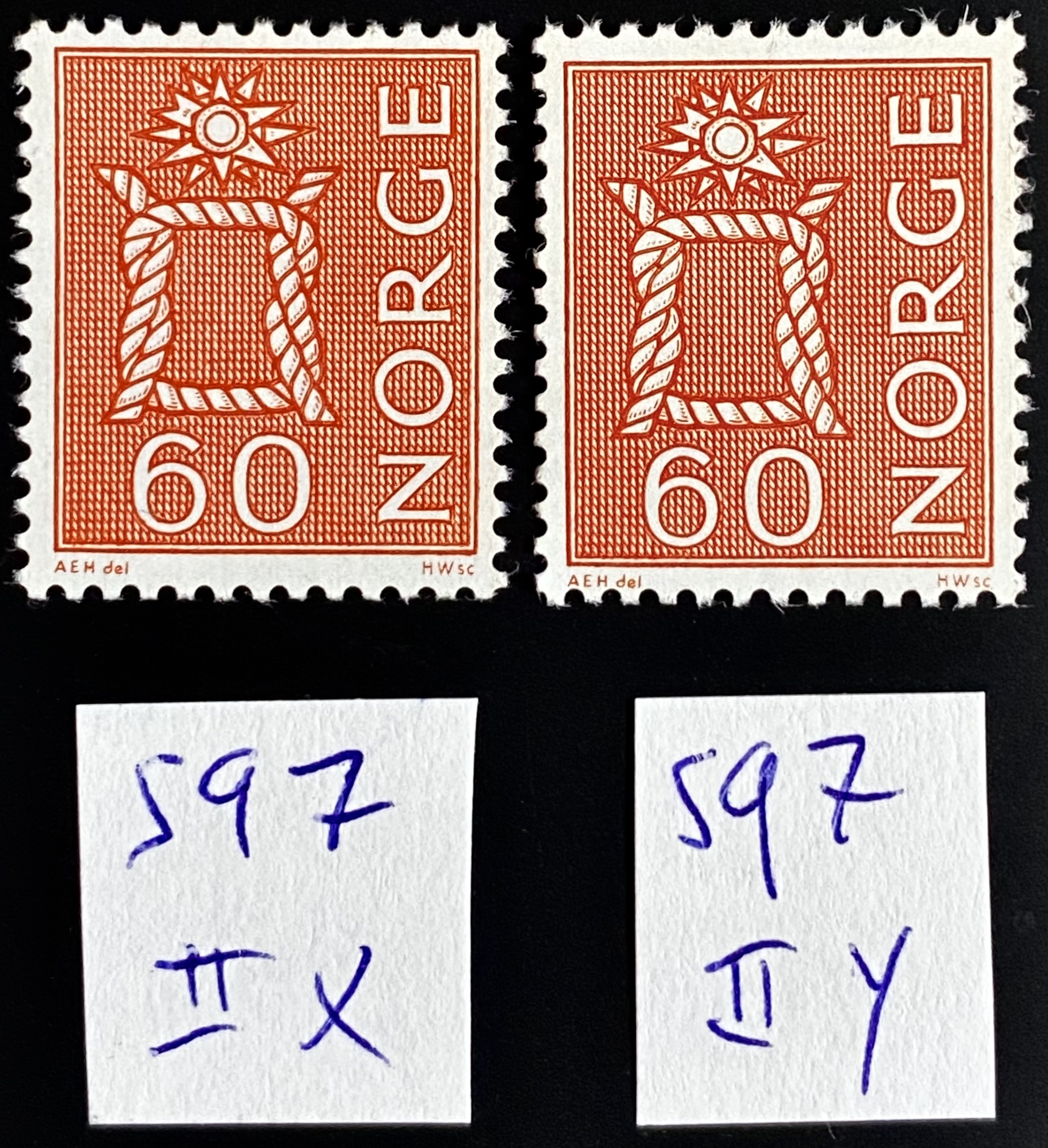 NK 597 IIx og IIy ** Postfrisk (SK: 587,-)