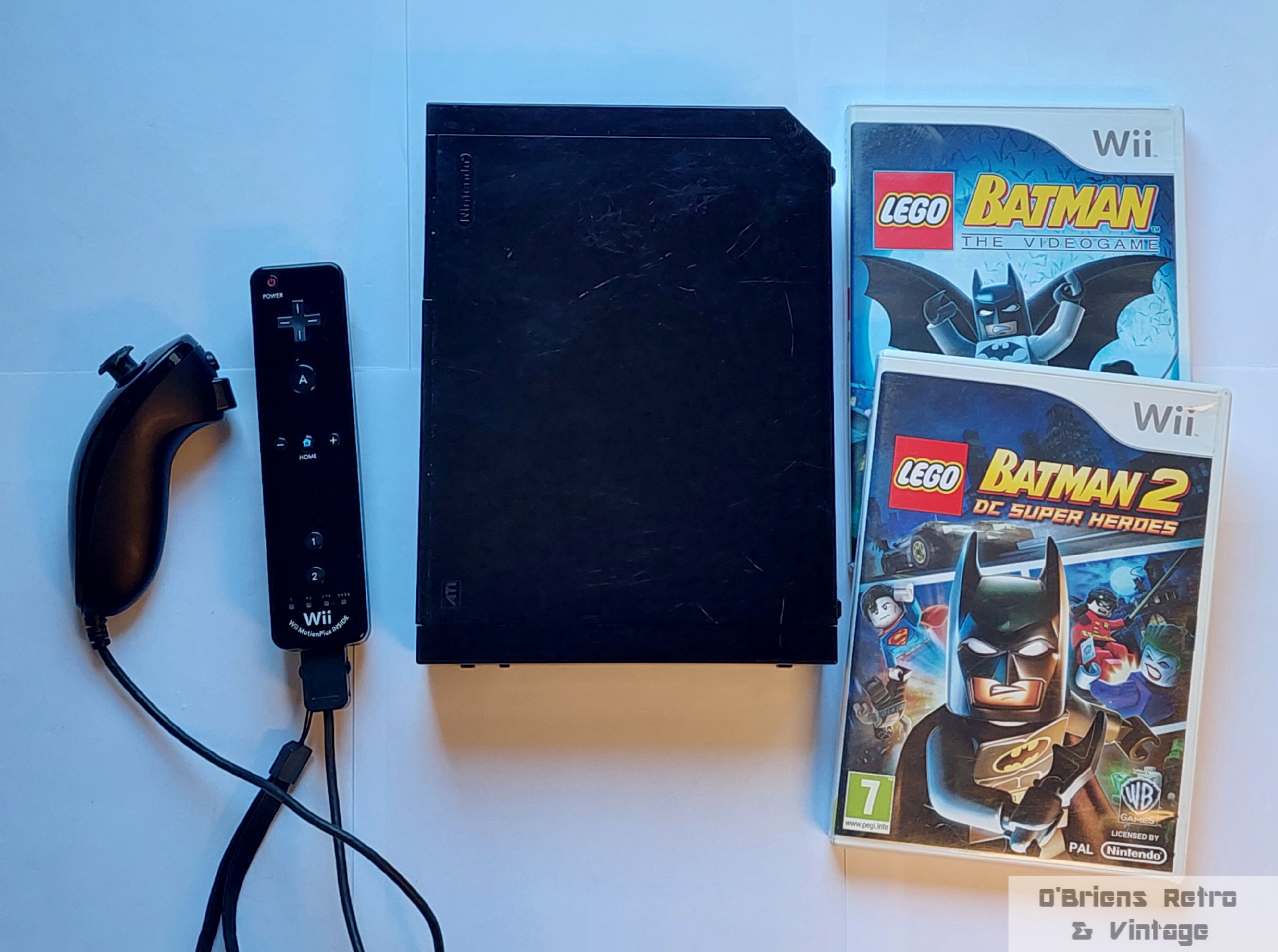 Sort Nintendo Wii pakke (RVL-001)- Med MotionPlus kontroller, kabler & 2 Lego-spill