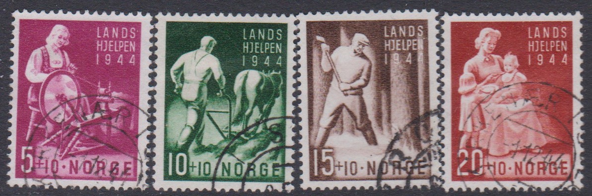 Nk 326-29.  Landshjelp II.  Rundstemplet serie (260.-).