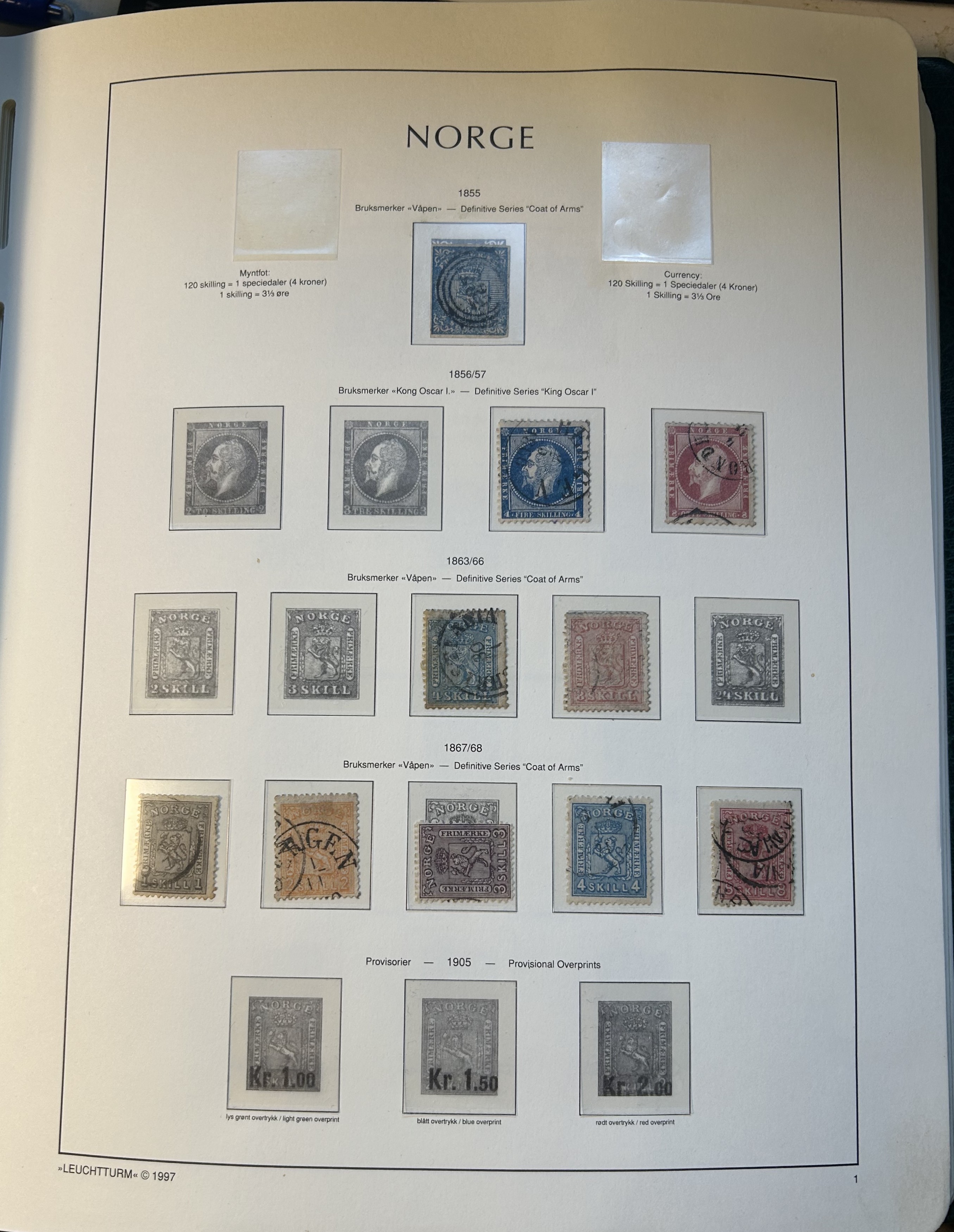 NORGE 1855-1980. SAMLING I PENT LEUCHTTURM ALBUM M/LOMMER+KASSETT.