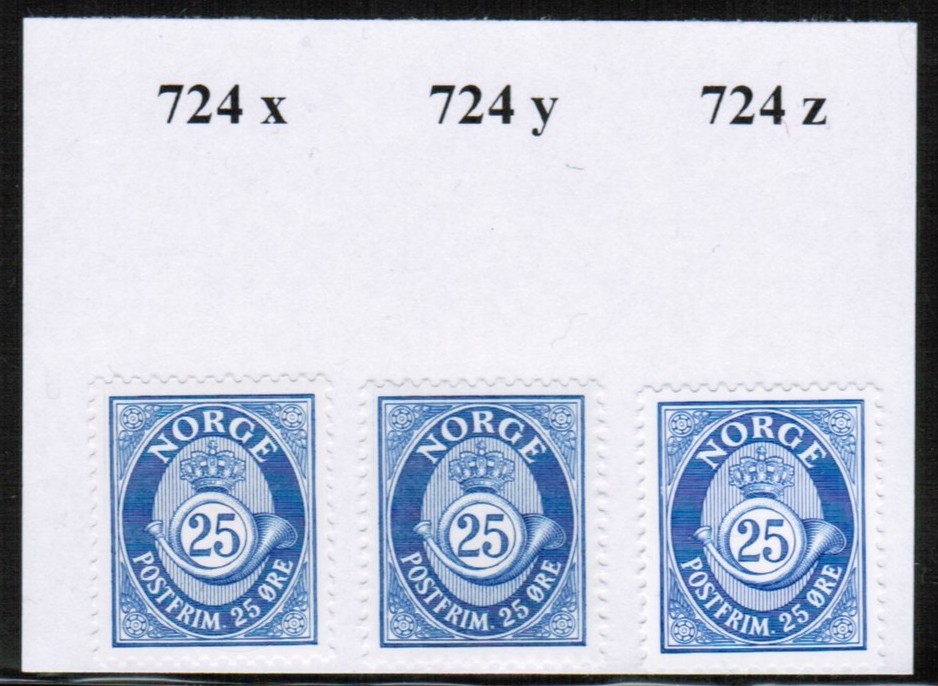 NK724 ** komplett sett med alle papirtypene x (Bo3), y (Bu3) og z (Hs2-G)