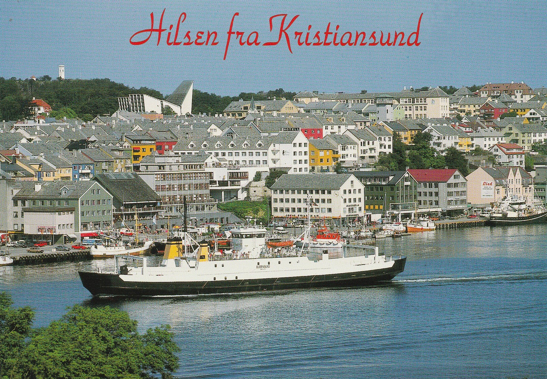 Hilsen fra Kristiansund . (m ferje) Harstad . Unum