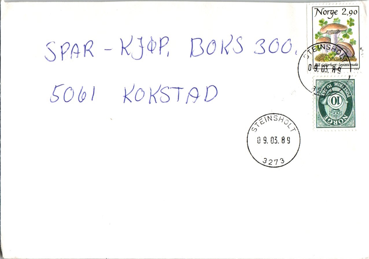 Steinsholt 09-03-89 på brev