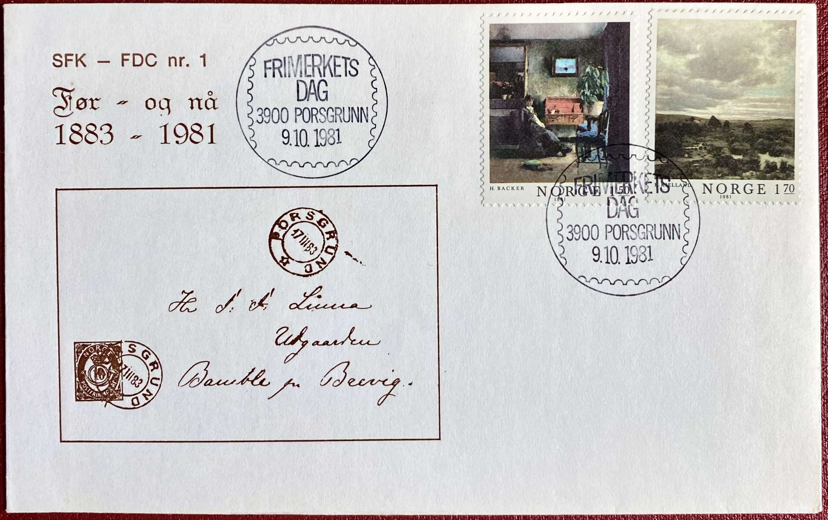 FDC NK 895-896 Skien FK FDC Nr. 1