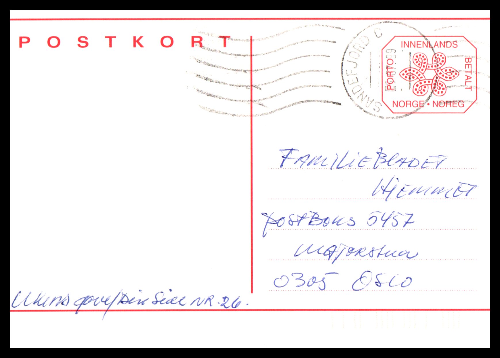 Sandefjord C 05-07-99, rullestpl på brevkort