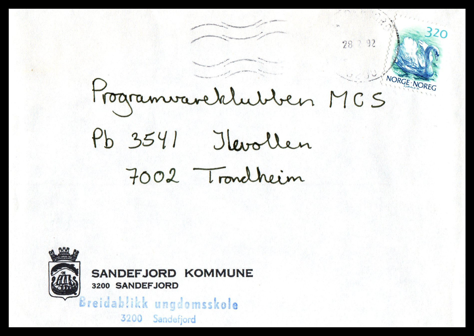 Sandefjord 28-2-92 på firmakonv Sandefjord Kommune