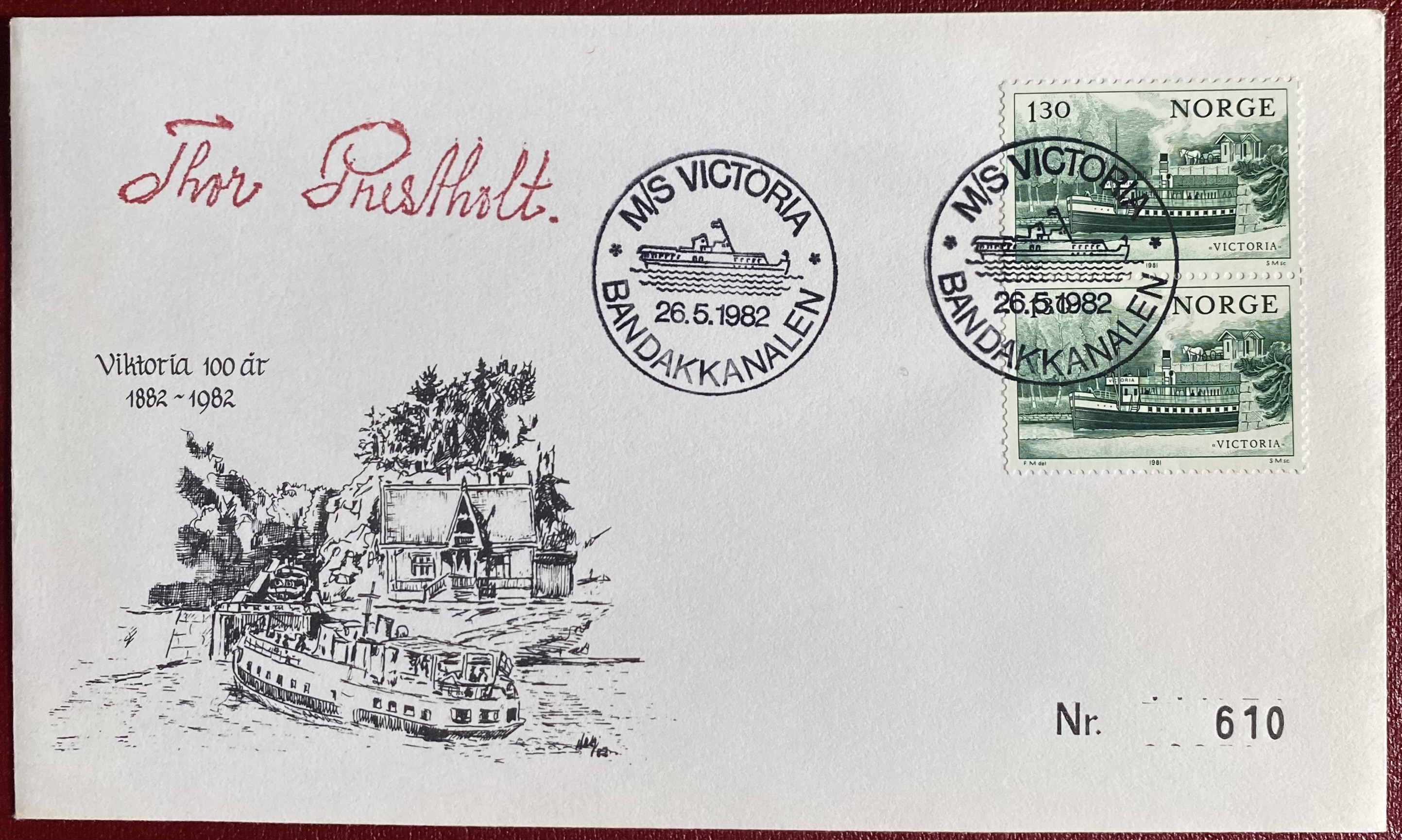 Brev M/S Victoria Bandakkanalen 100 år Signert Nummerert