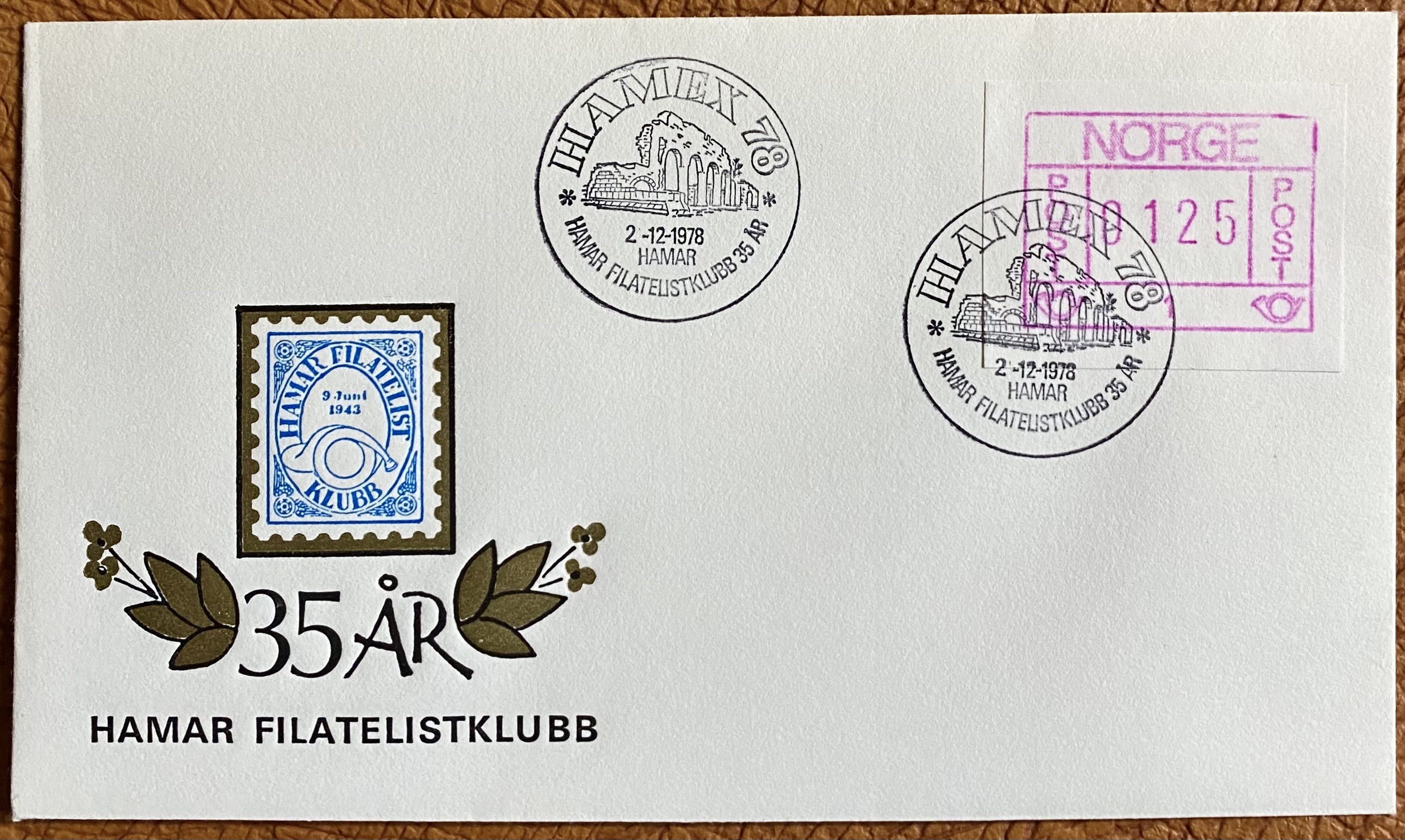 Brev Hamar FK 35 år Hamex 78 (FDC Automatmerke?)