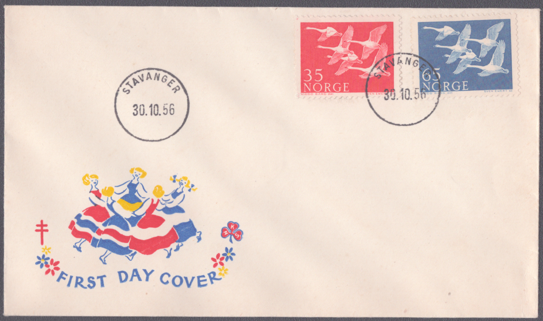 FDC 1956 NK443-NK444 vignett 14 Stavanger