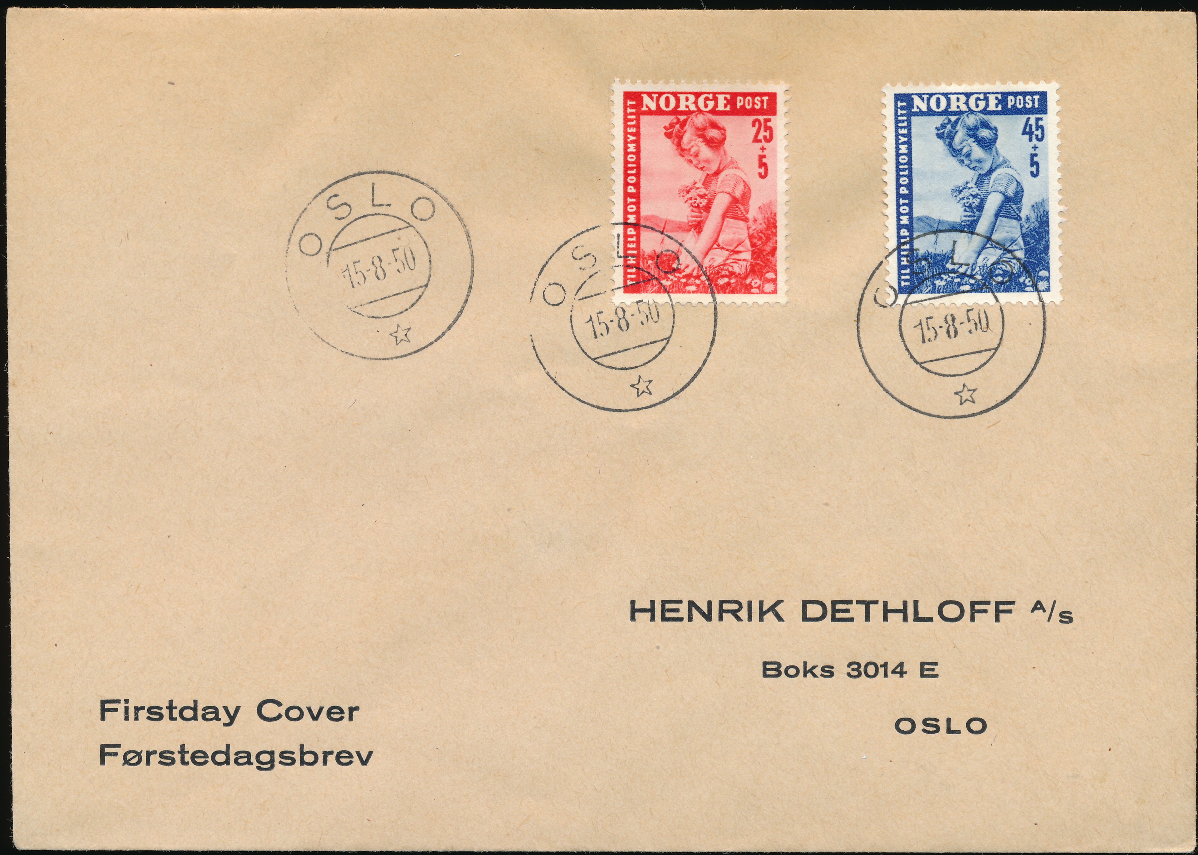 FDC 1950 NK386-NK387 tekstvignett 1 Oslo