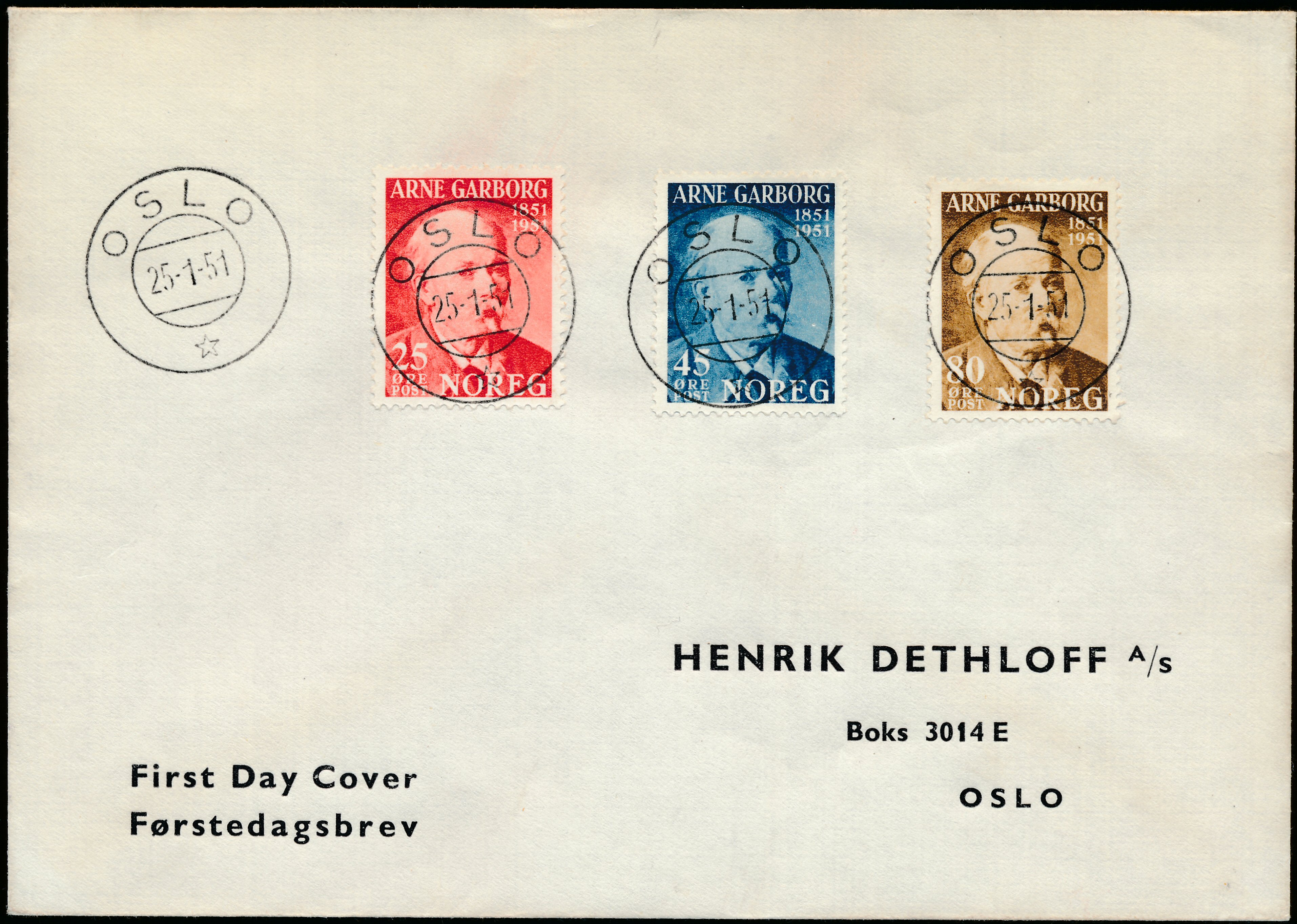 FDC 1951 NK404-NK406 tekstvignett 1 Oslo