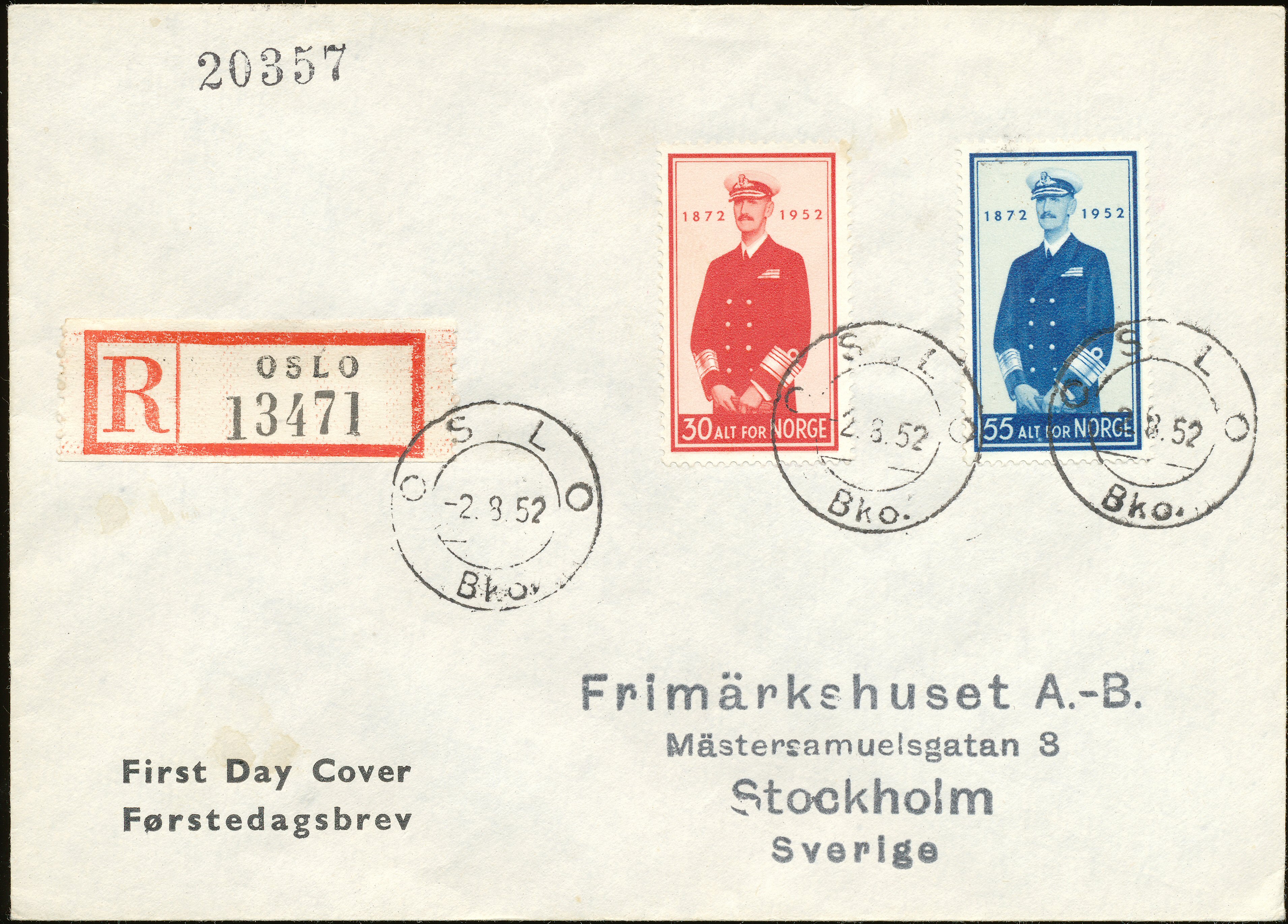 FDC 1952 NK411-NK412 tekstvignett 1 Oslo REK