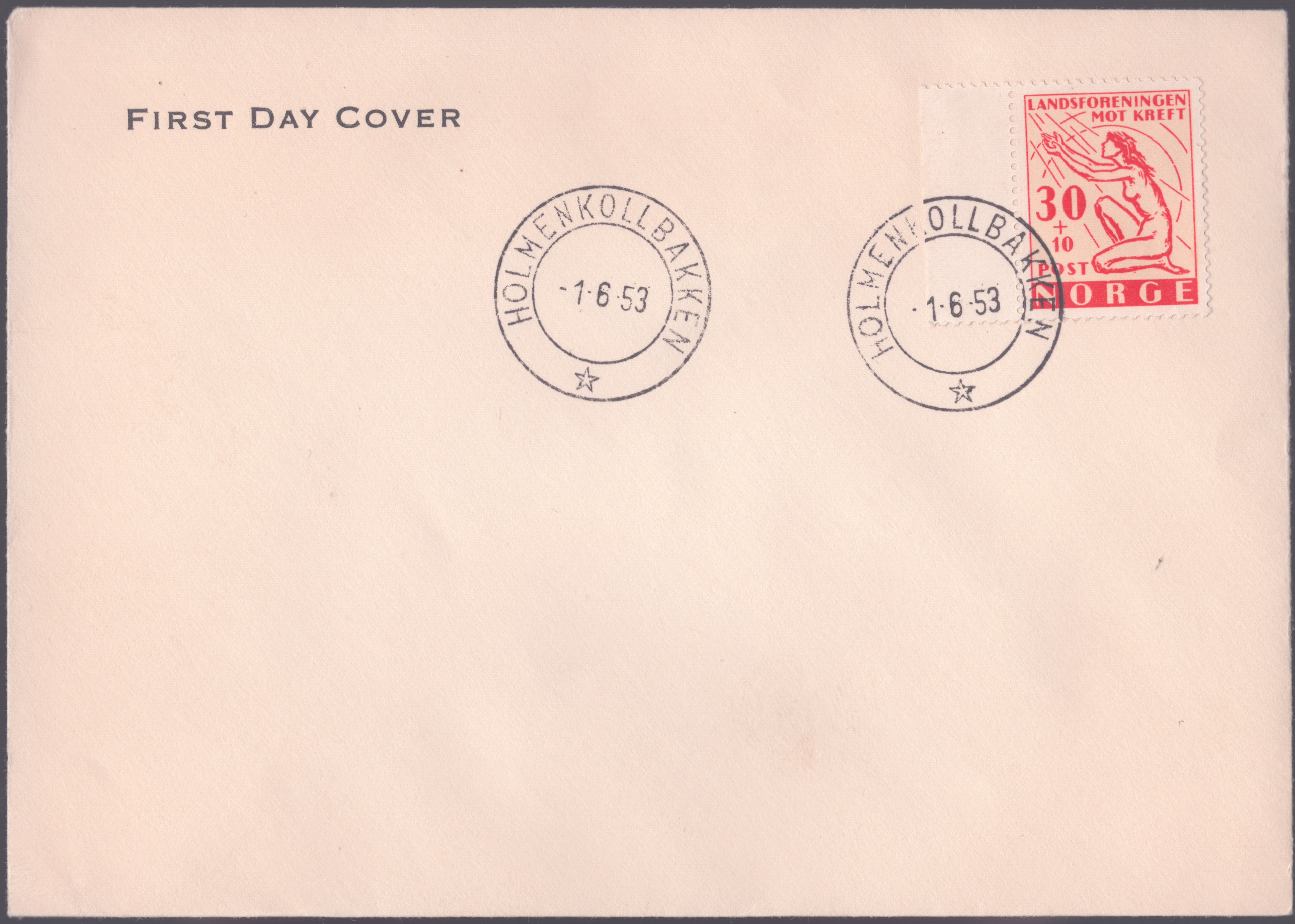 FDC 1953 NK414 tekstvignett 3 Holmenkollbakken