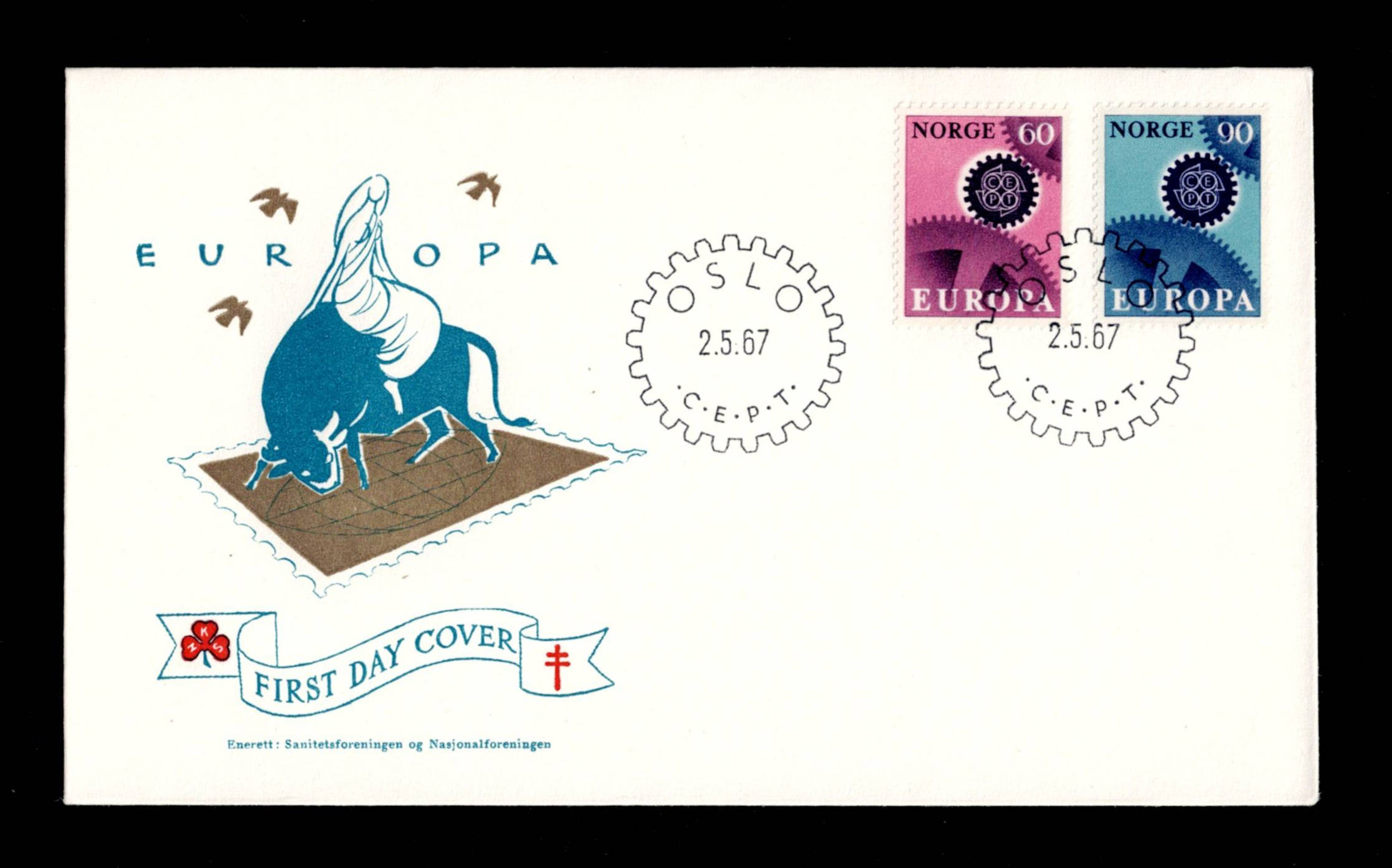 FDC 1967 NK589-590 Europa VII vignet NKS Nr.5 Grønn