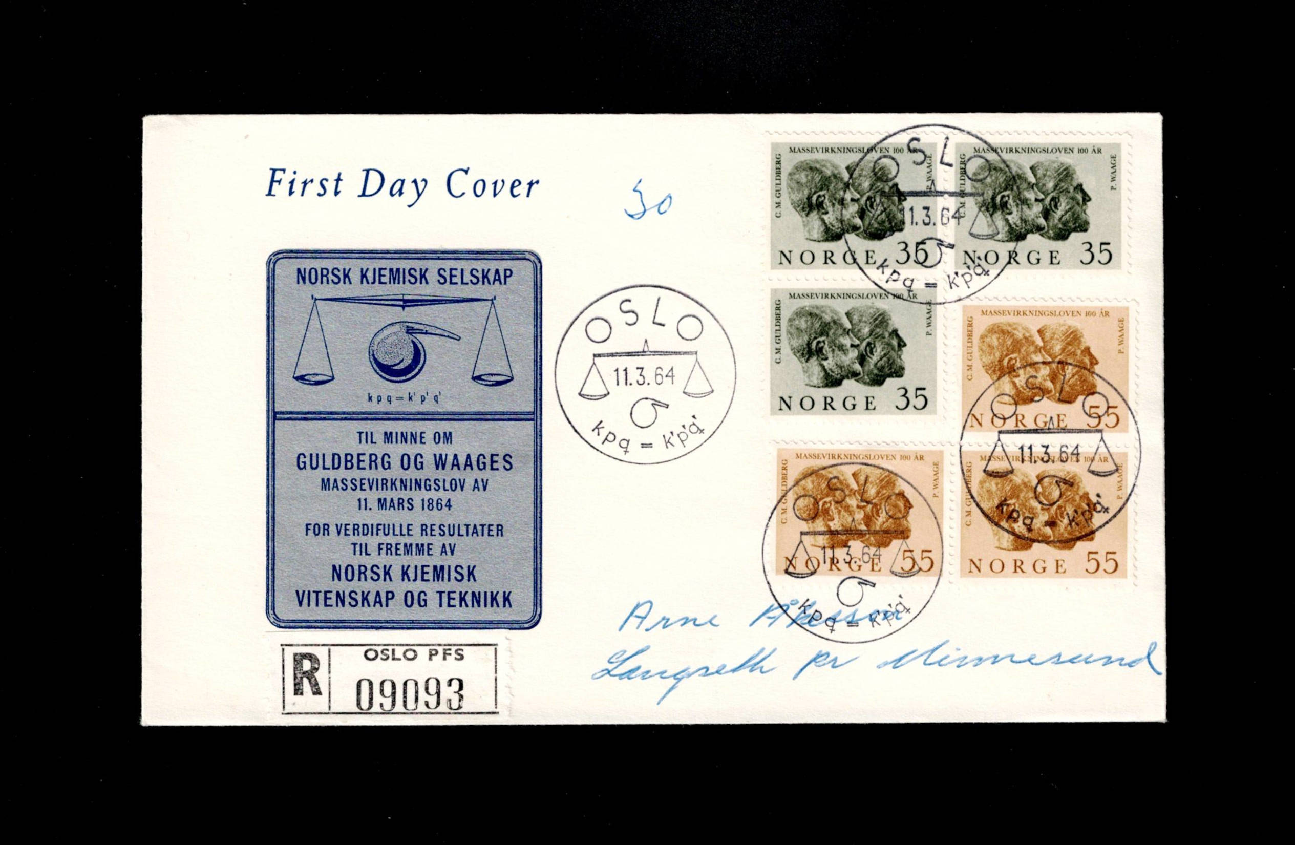 FDC 1964 NK551-552 Guldberg/Waage uvanlig frankering