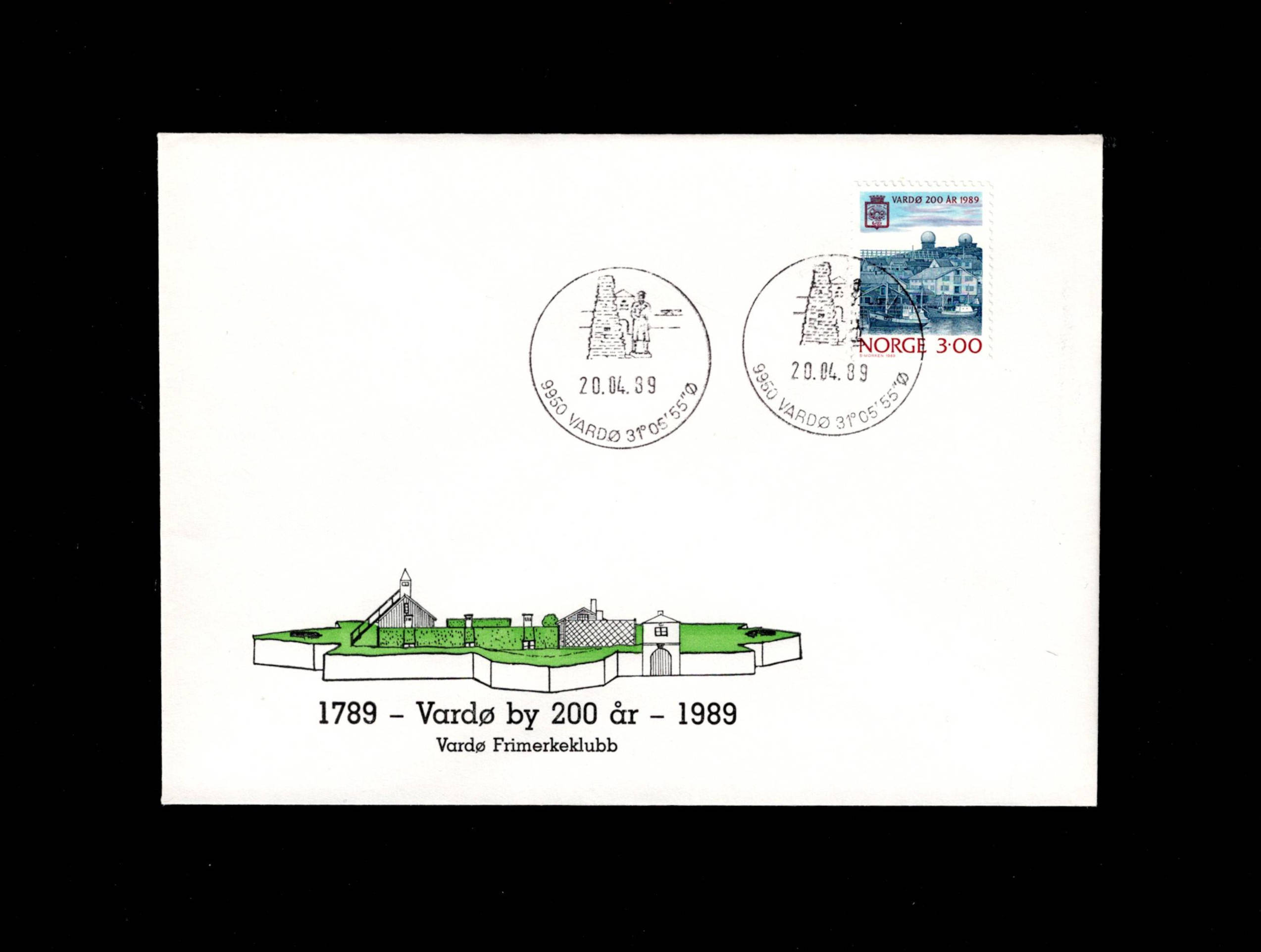 FDC 1989 NK1064 VARDØ vignet Vardø Frimerkeklubb