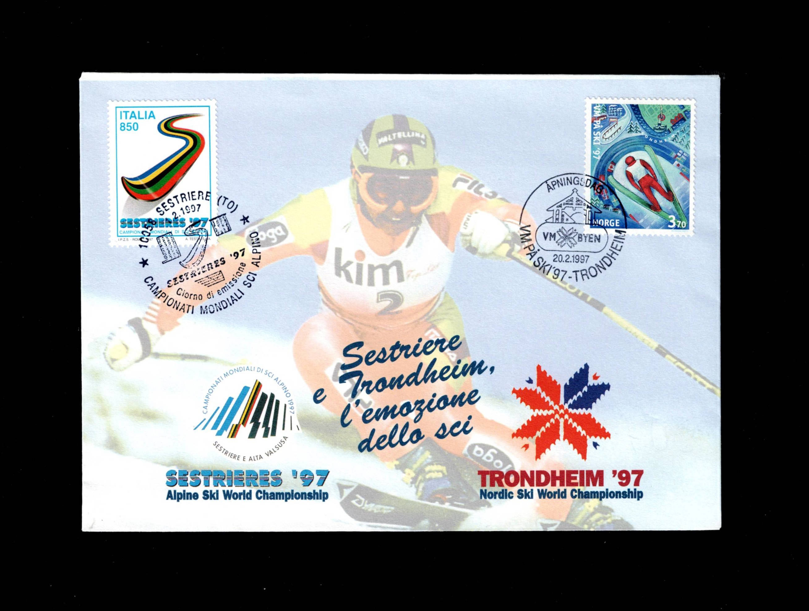 FDC 1997 NK1291-92 TRONDHEIM vignet 12 Ski-VM