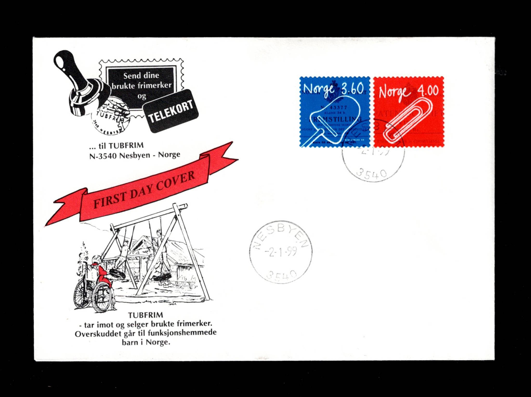 FDC 1999 NK1348-49 NESBYEN vignet Tubfrim